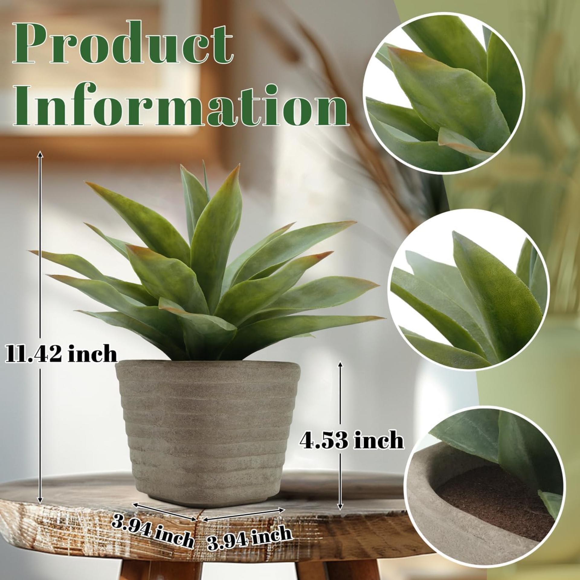 2 Pack Small Fake Plants, 11.42 Inch Artificial Agave Plants in Pots, Faux Plants Indoor for Home Ro - 3