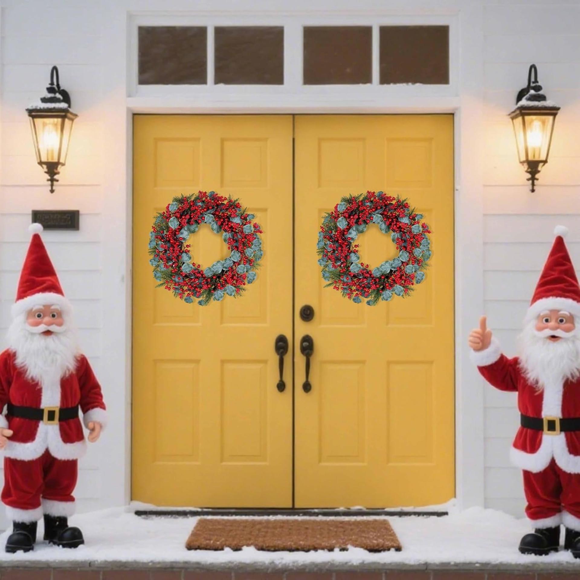 Christmas Wreath 22 Inch - Red Berry with Eucalyptus Leaves & Pine Needles for Front Door - 3