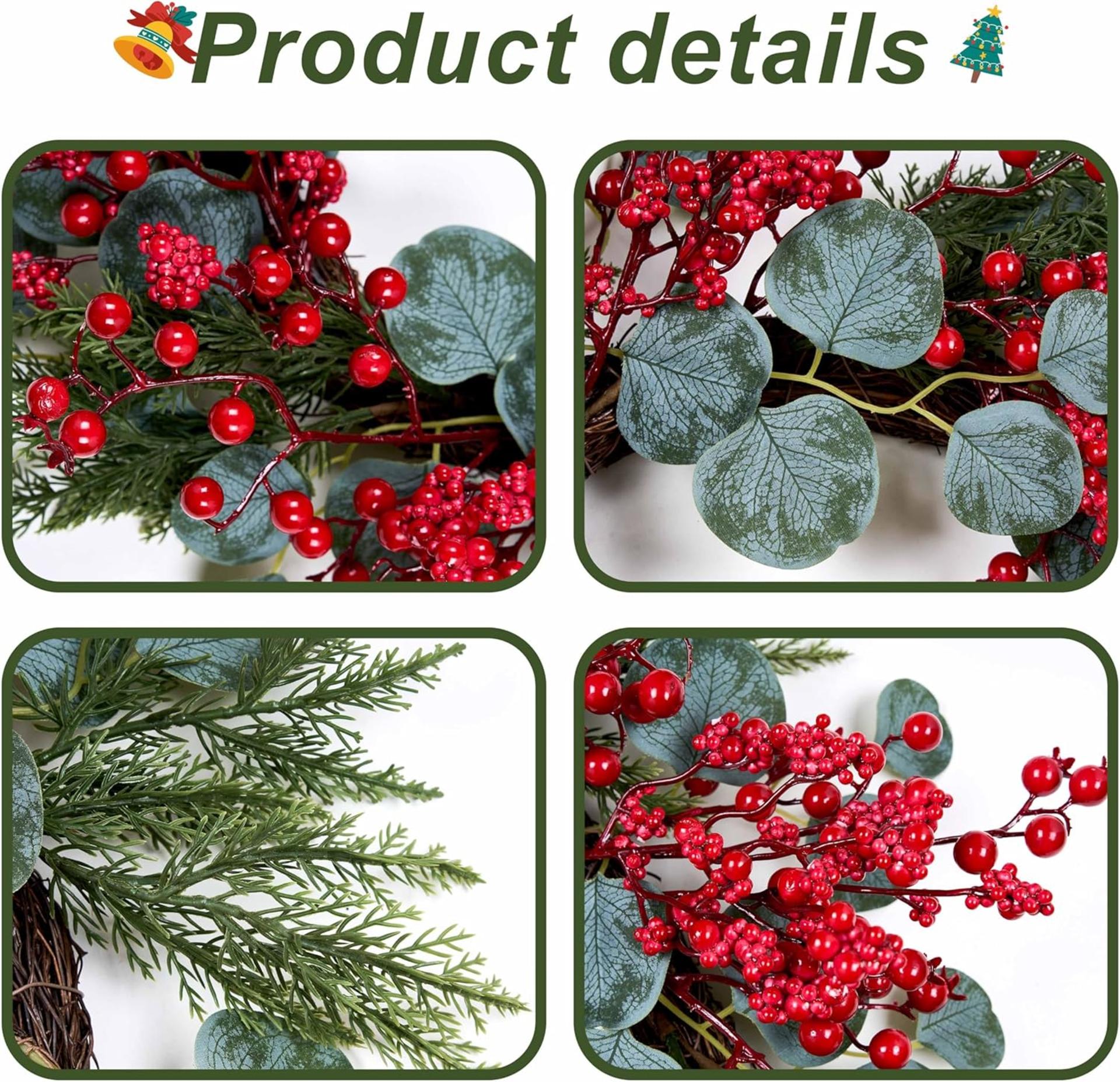 Christmas Wreath 22 Inch - Red Berry with Eucalyptus Leaves & Pine Needles for Front Door - 5