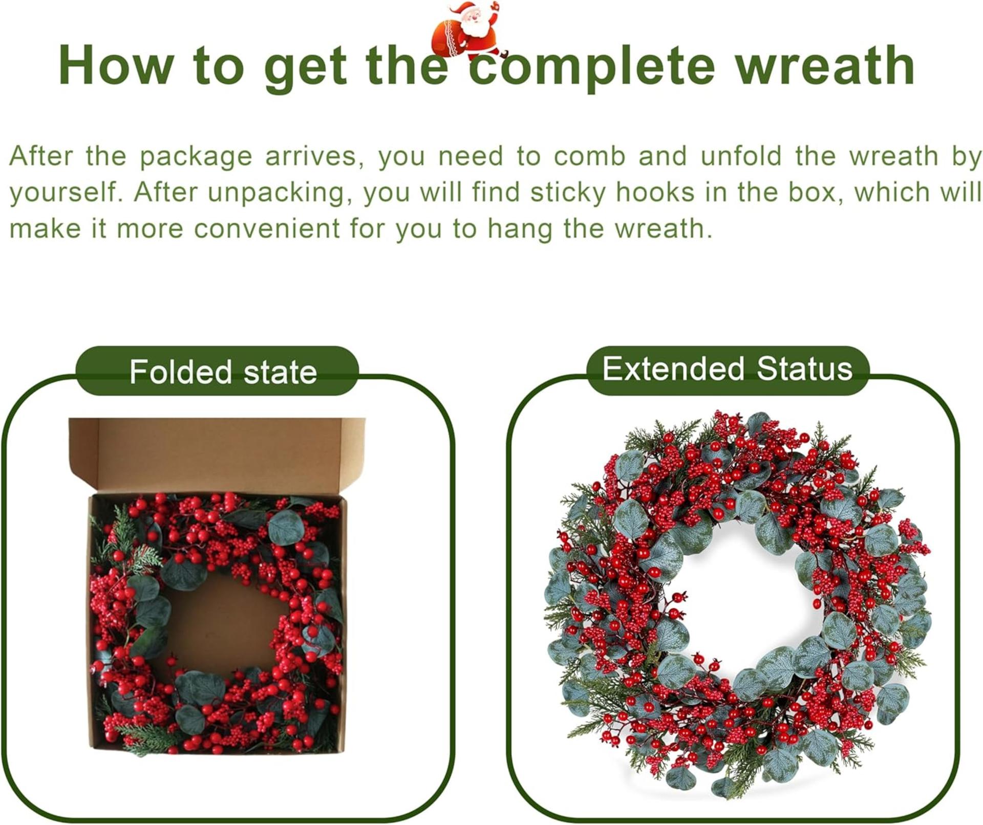 Christmas Wreath 22 Inch - Red Berry with Eucalyptus Leaves & Pine Needles for Front Door - 9