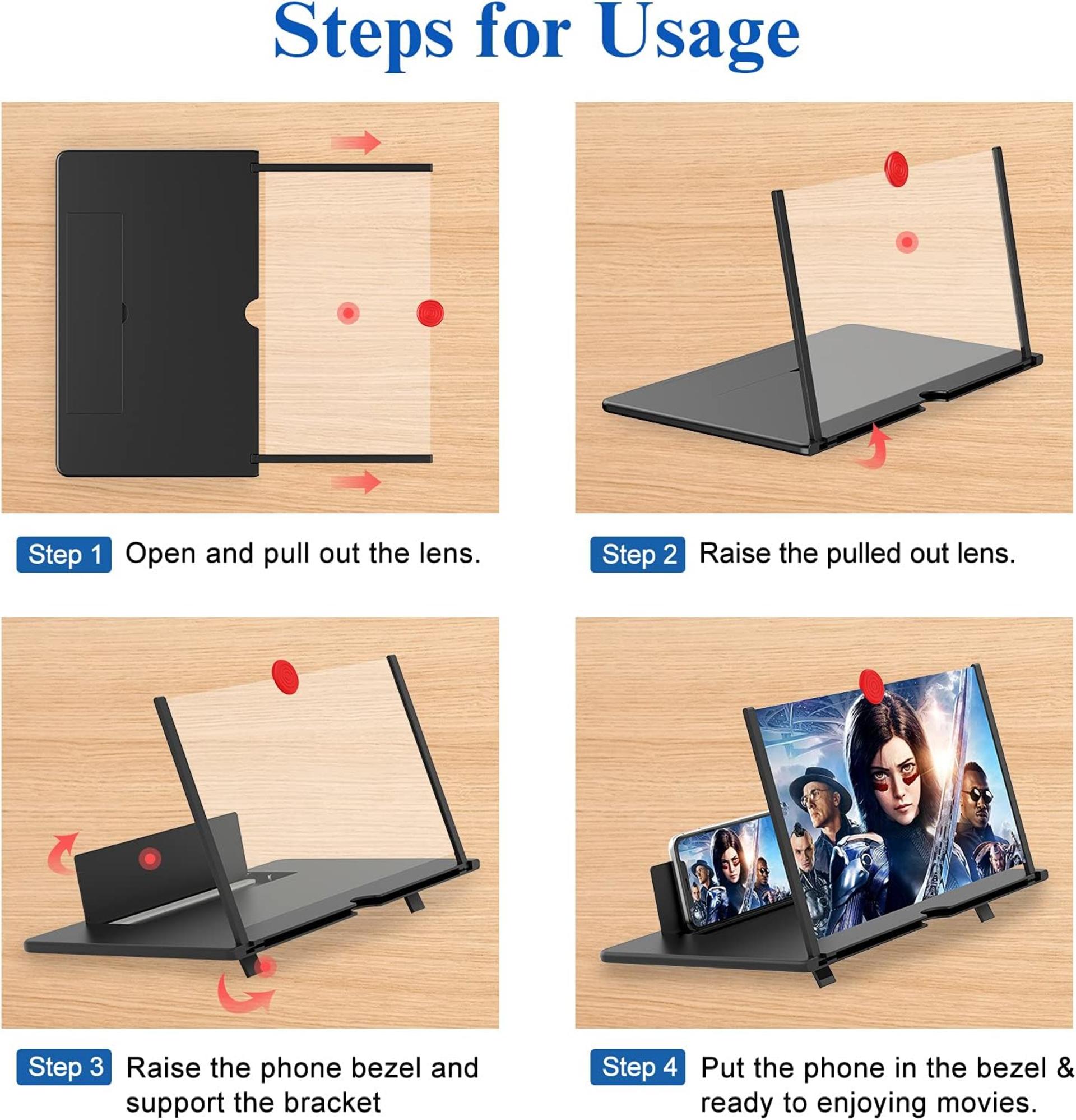 12" Phone Screen Magnifier - HD Projector Stand for Movies & Videos - 6