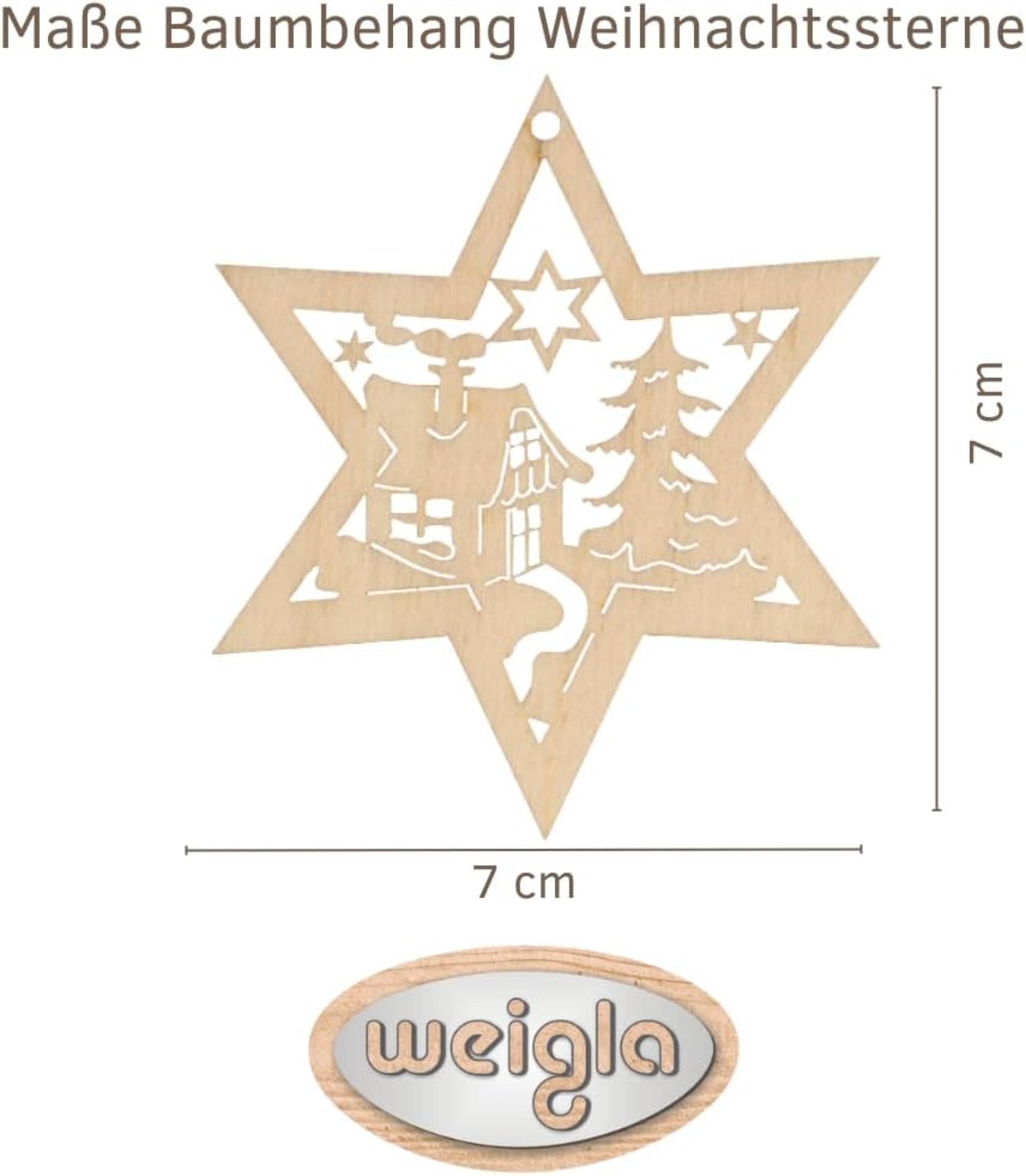 Christmas Tree Decorations 6 Pieces - Wooden Star Ornaments with German Ore Mountains Design - 2