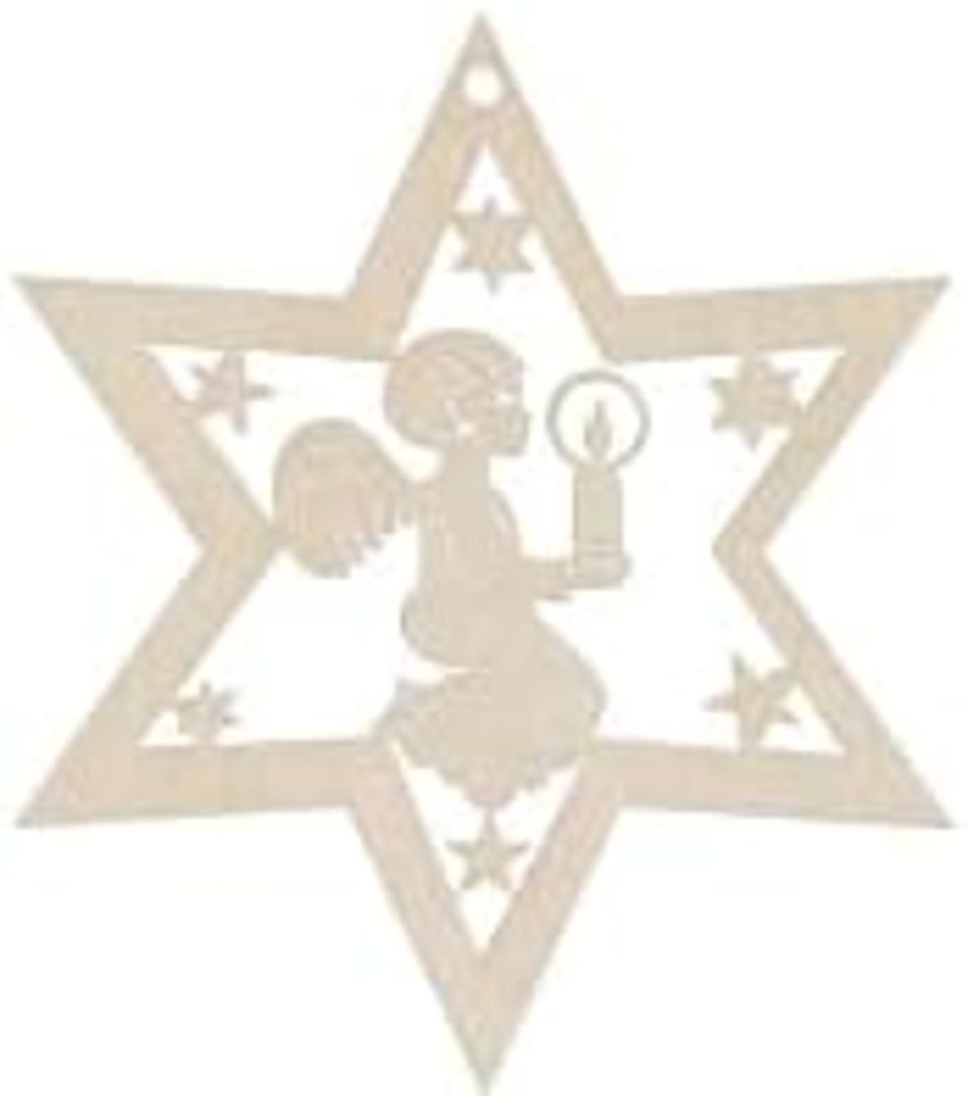 Christmas Tree Decorations 6 Pieces - Wooden Star Ornaments with German Ore Mountains Design - 5