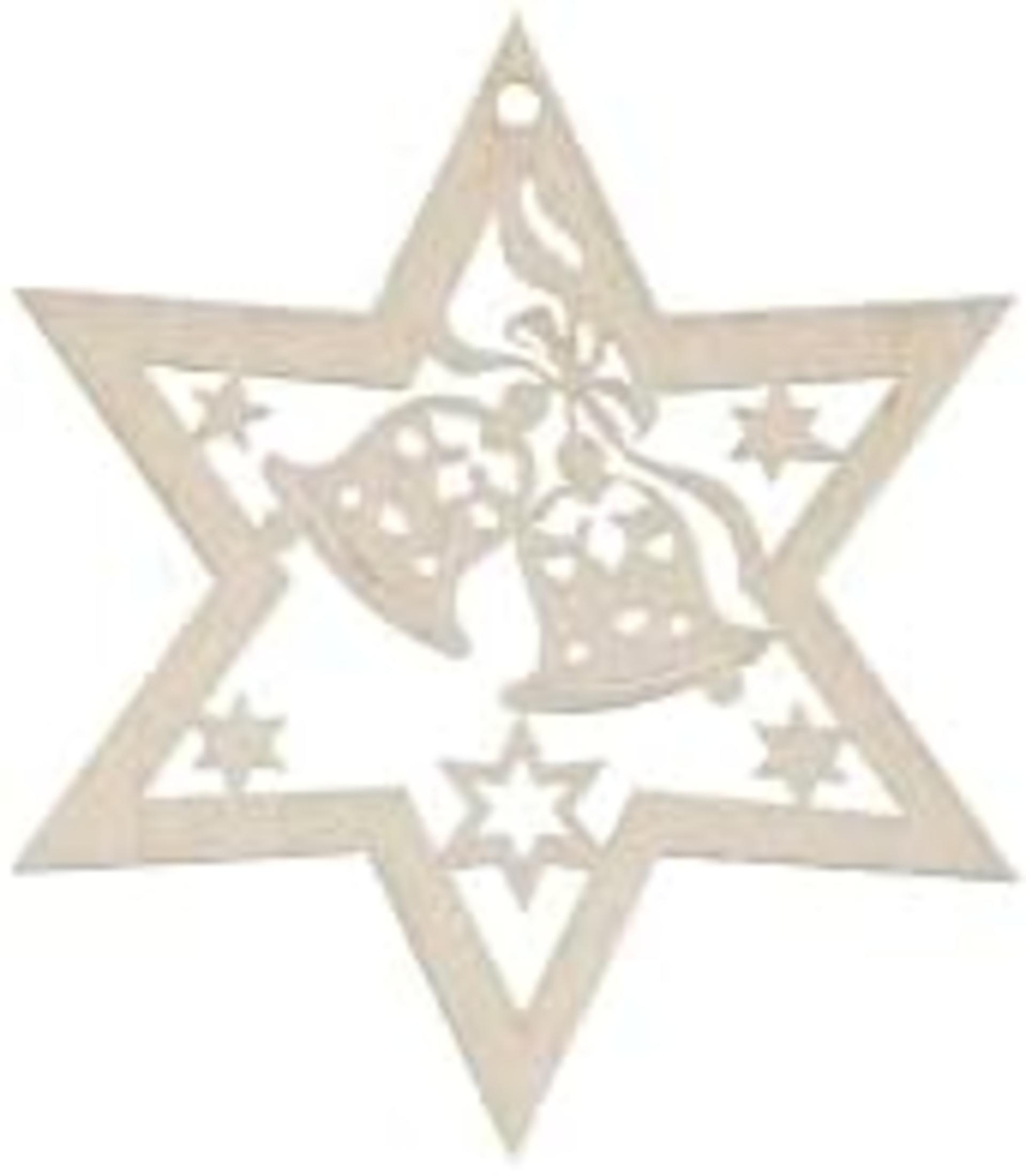 Christmas Tree Decorations 6 Pieces - Wooden Star Ornaments with German Ore Mountains Design - 6