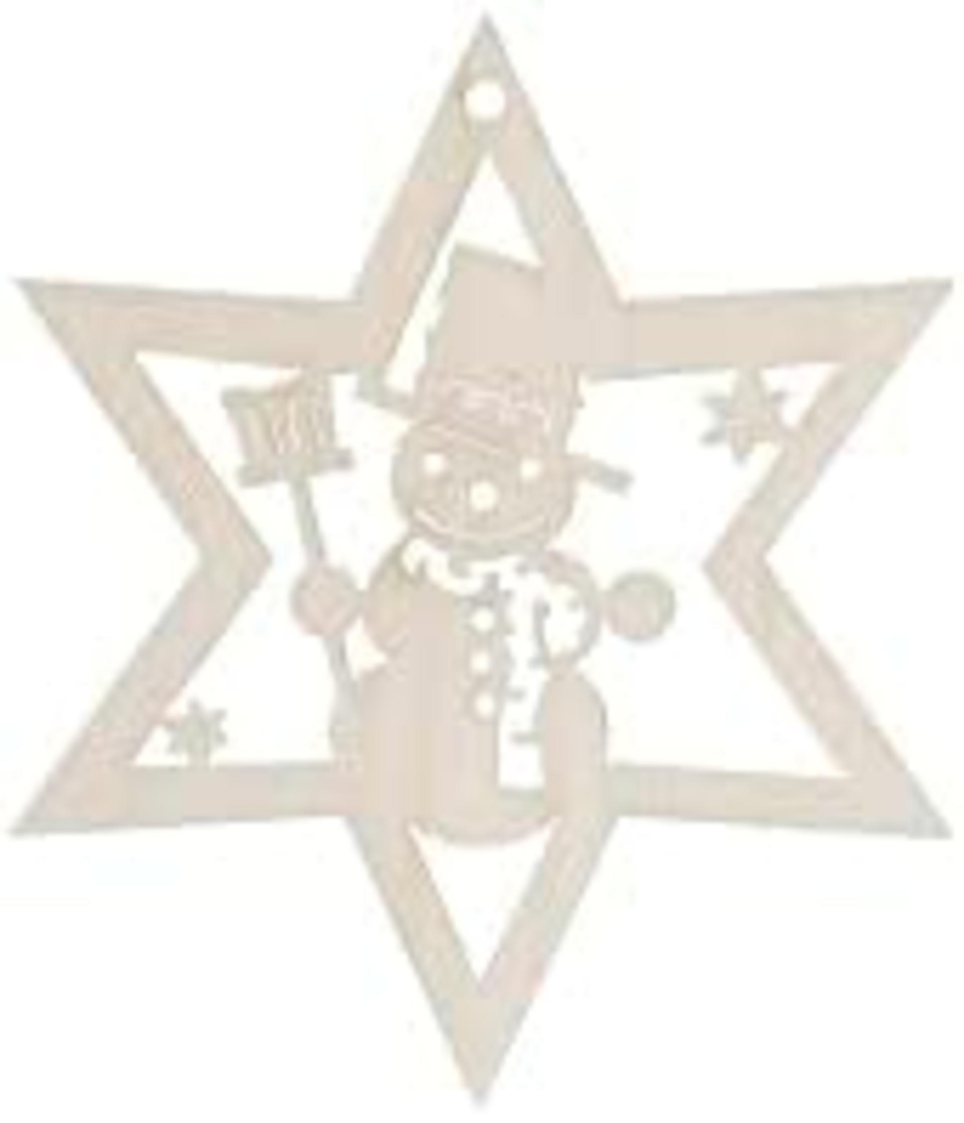 Christmas Tree Decorations 6 Pieces - Wooden Star Ornaments with German Ore Mountains Design - 9