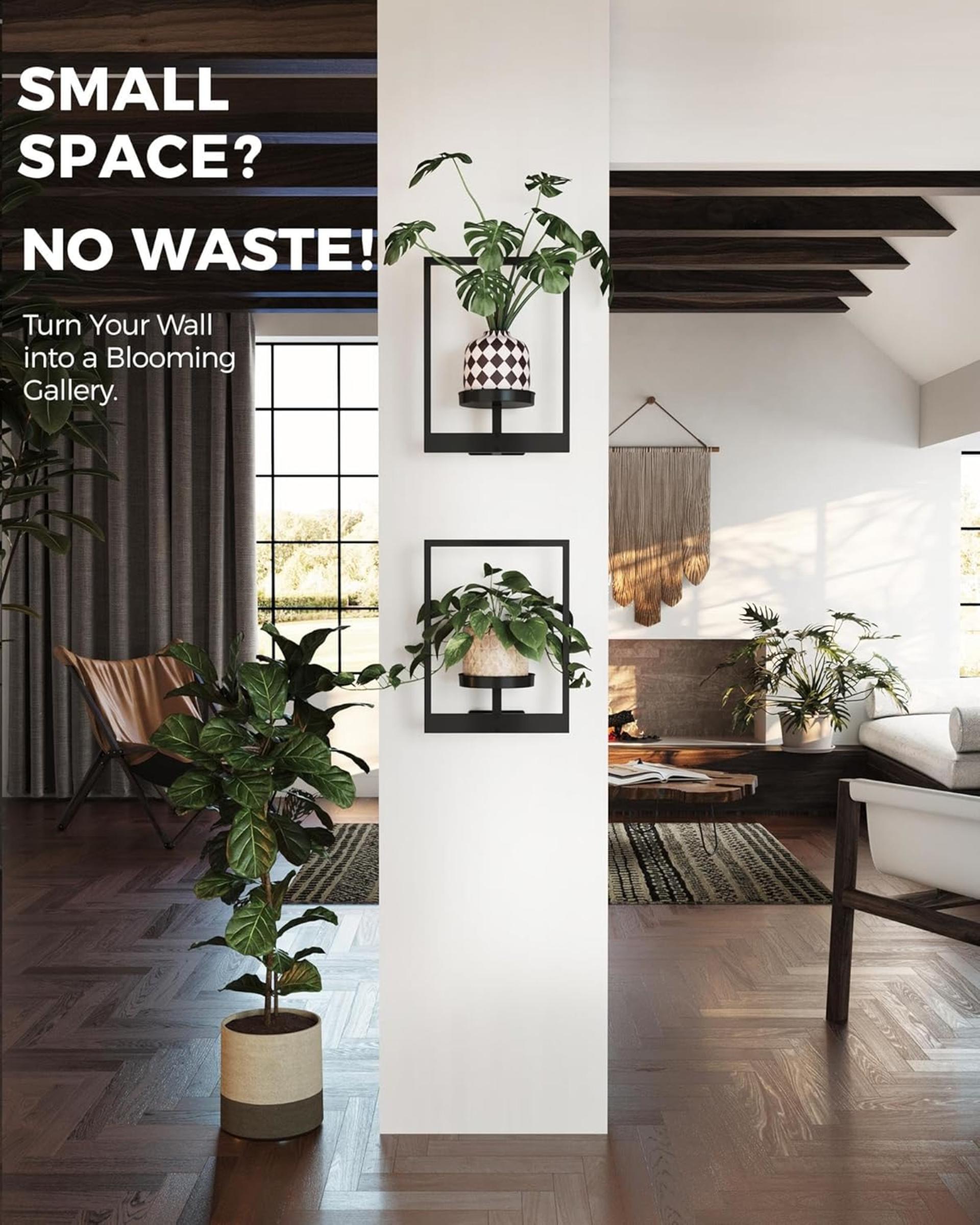 2-Pack Black Metal Wall Plant Hanger, Vertical Indoor Outdoor Planter Holder (Patent Design) - 4