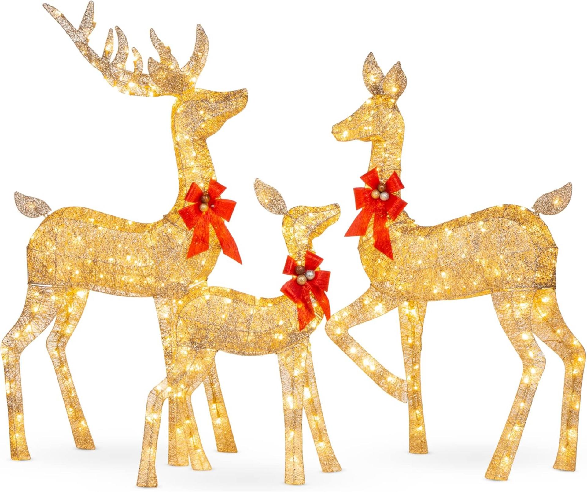 3-Piece Large Lighted Christmas Deer Family Set with 360 LED Lights, 5Ft Outdoor Yard Decoration