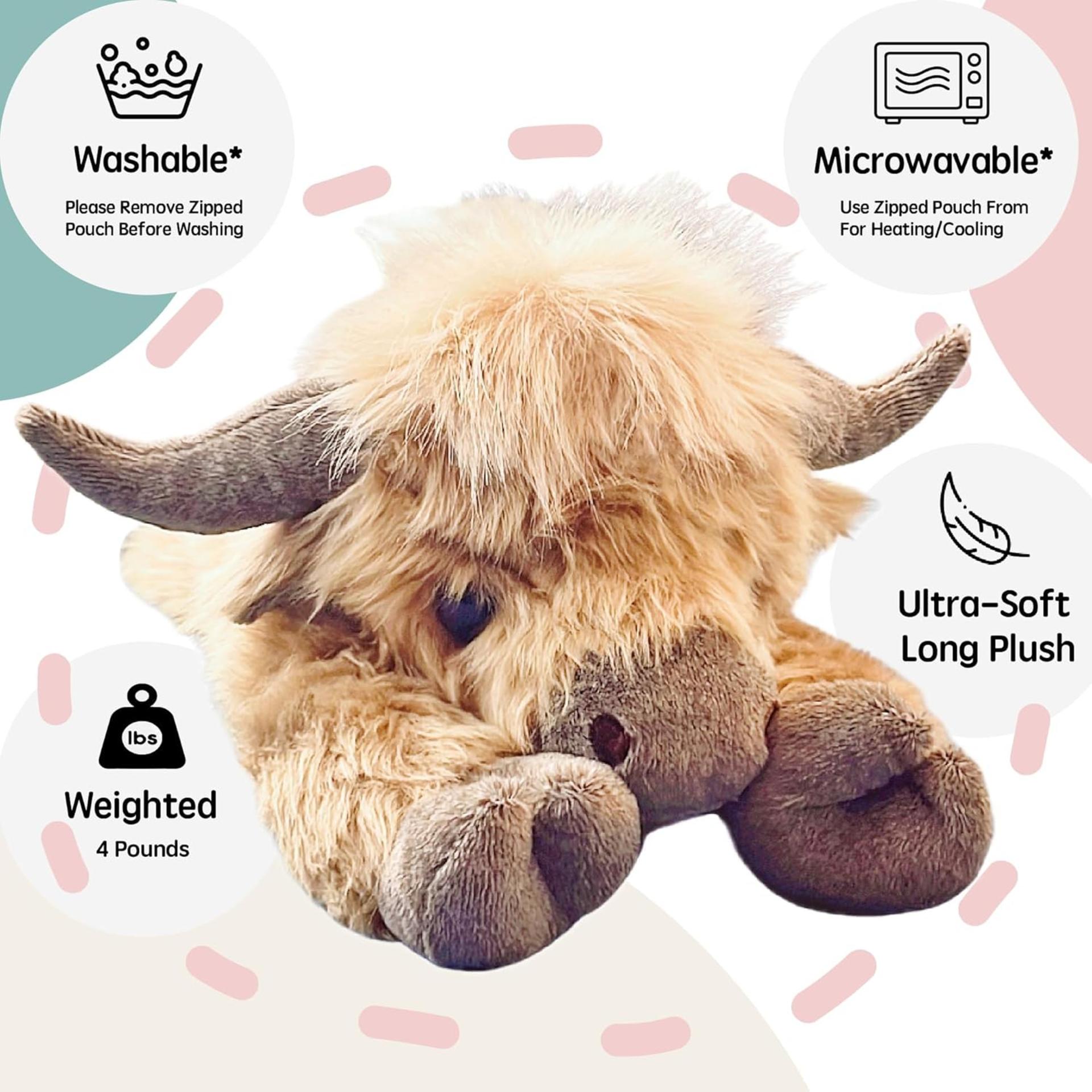 20" Highland Cow Weighted Stuffed Animal with 4lb Heating & Cooling Pad for Kids and Adults - 4