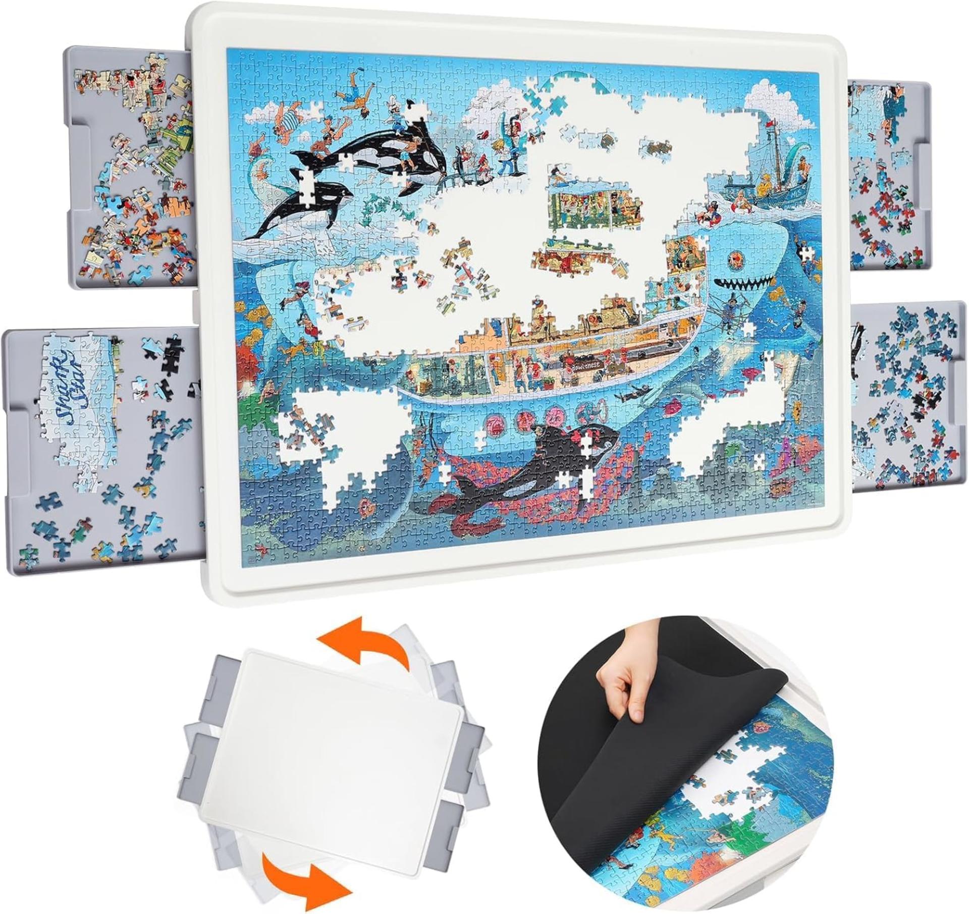 1500-Piece Rotating Puzzle Board with 4 Drawers and Protective Cover, 35x27 Inch