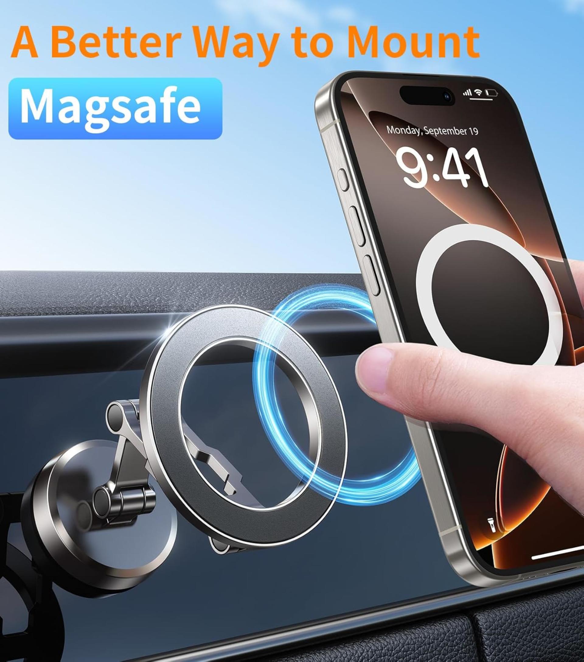 All-Metal Tri-Fold Magnetic Car Phone Mount with 360° Rotation and 20 Strong Magnets - 5