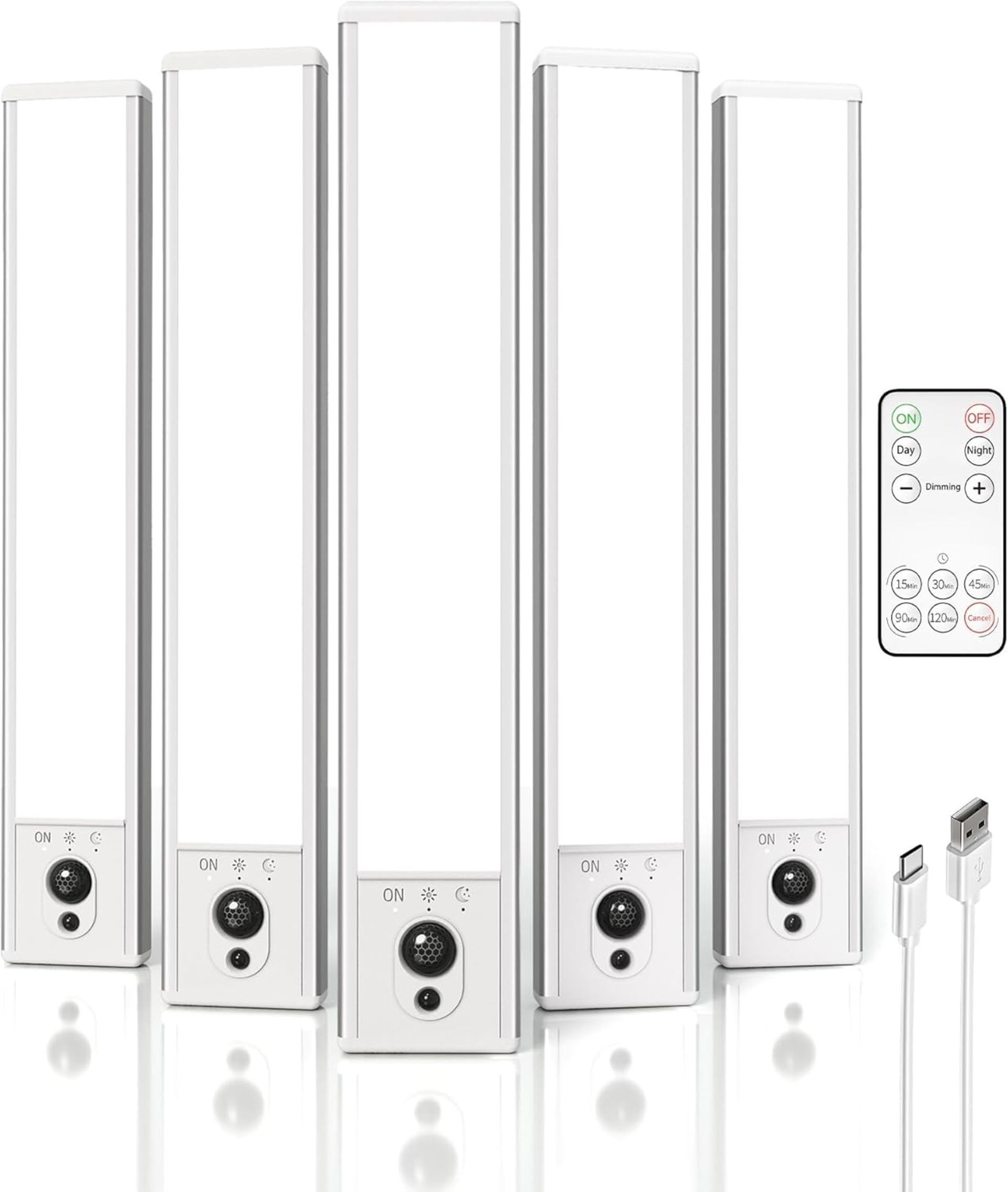 5 Pack Rechargeable Motion Sensor LED Lights, Wireless Dimmable Under Cabinet Lighting with Remote