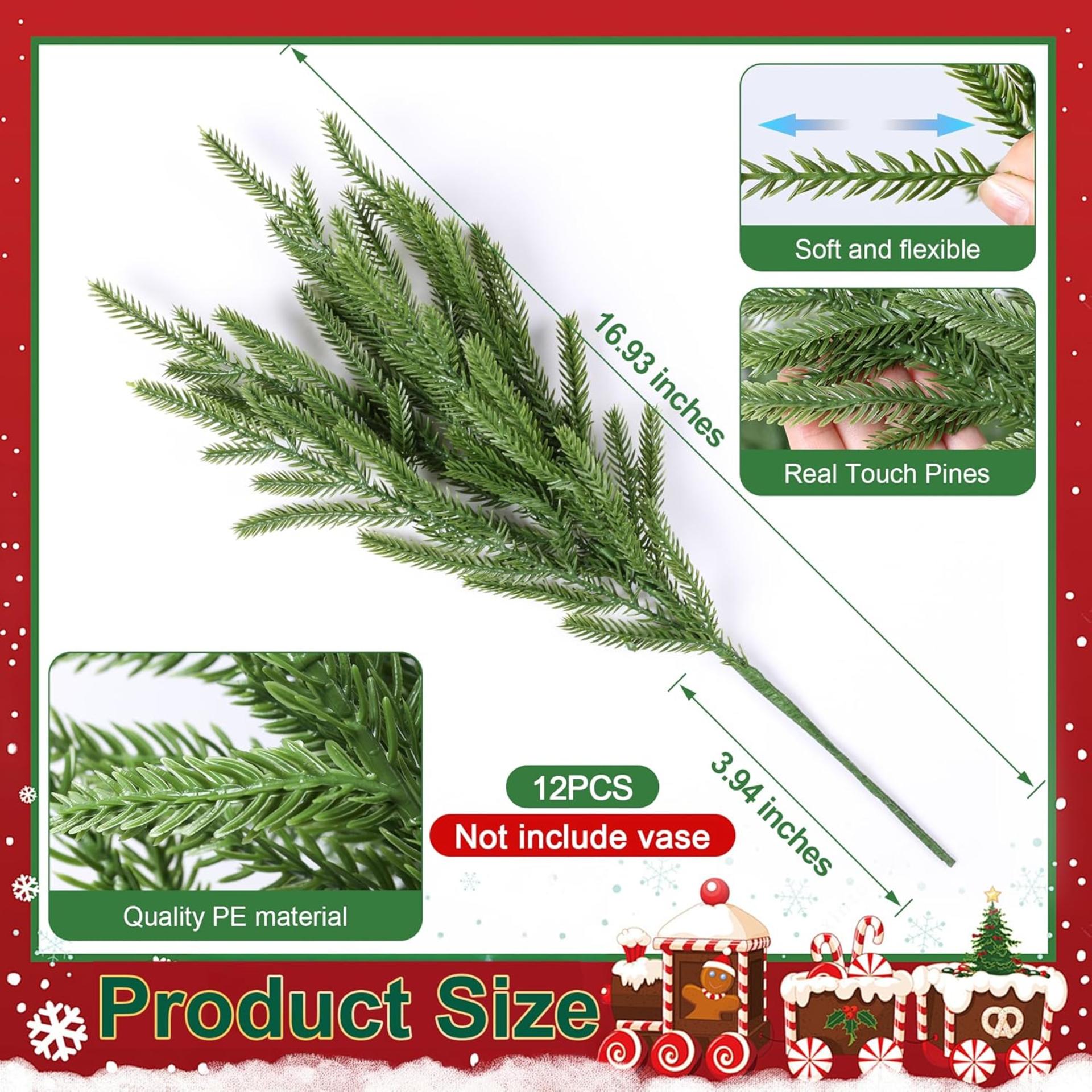 14 PCS Artificial Norfolk Pine Stems with Pine Cones, 19 Inch Real Touch Greenery for Christmas Decor - 5