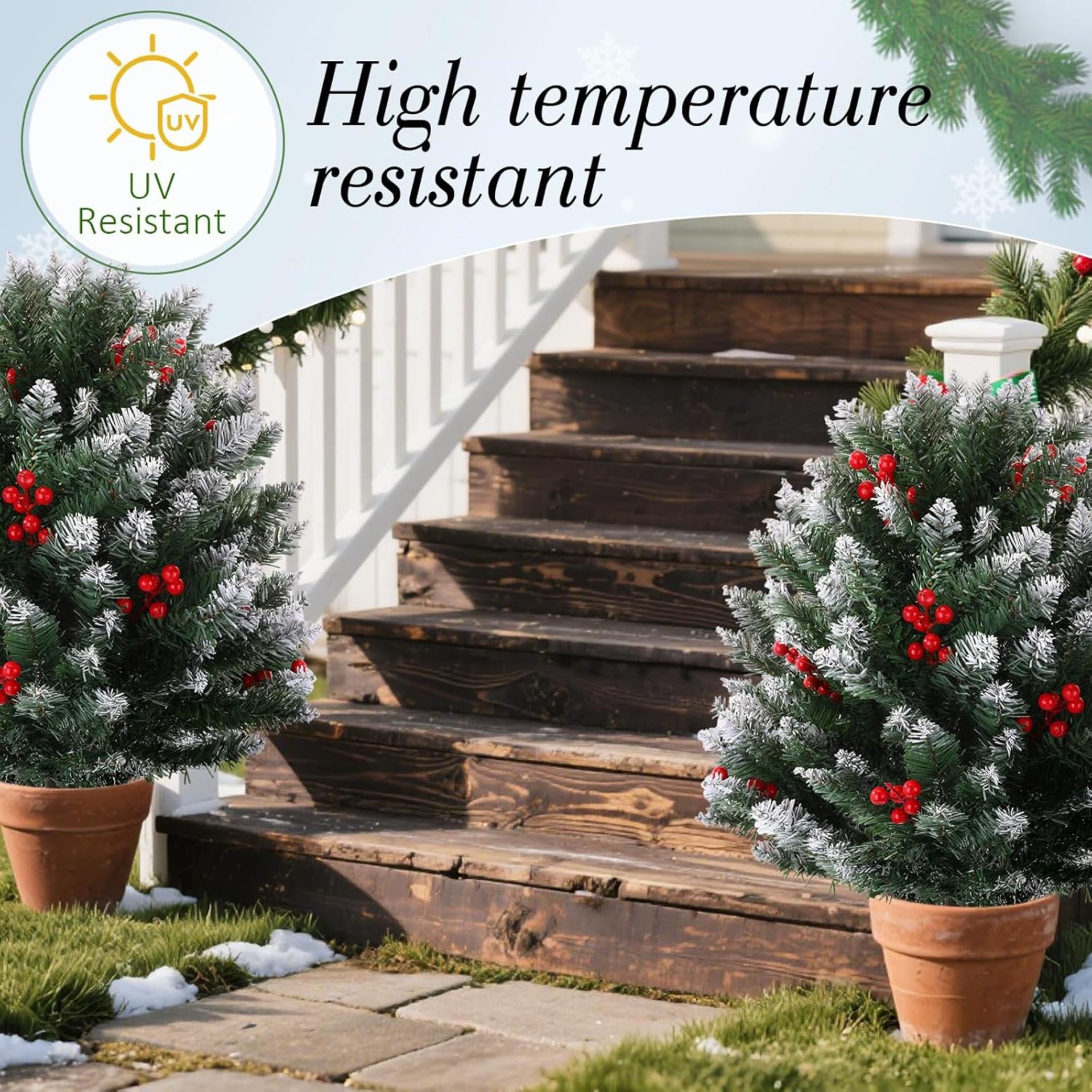 2-Pack 31.5in Snow Flocked Christmas Topiary Trees with Red Berries for Outdoor Decor - 6