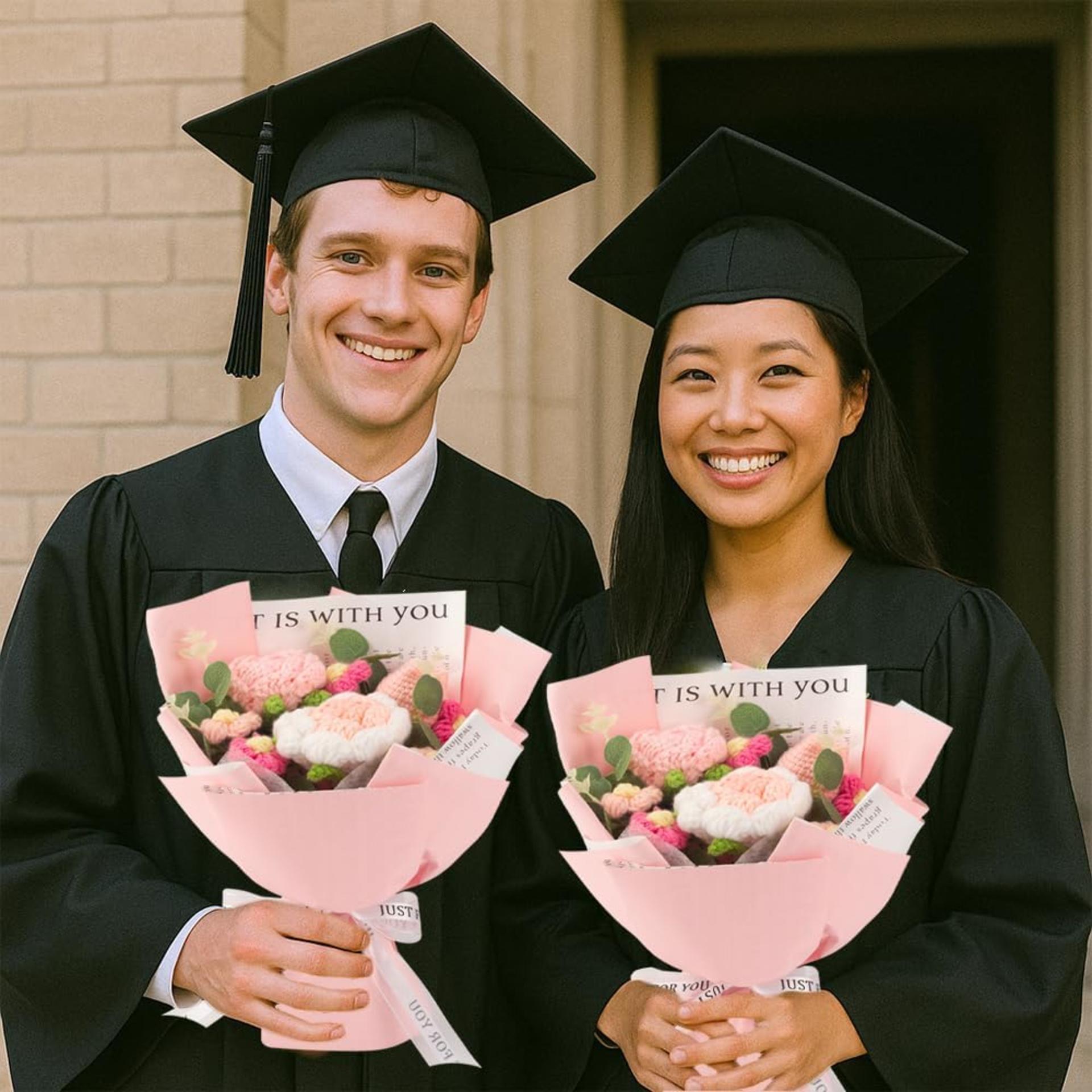 Handmade Crochet Flower Bouquet - Pink Knitted Roses for Home Decor and Gifts - 4