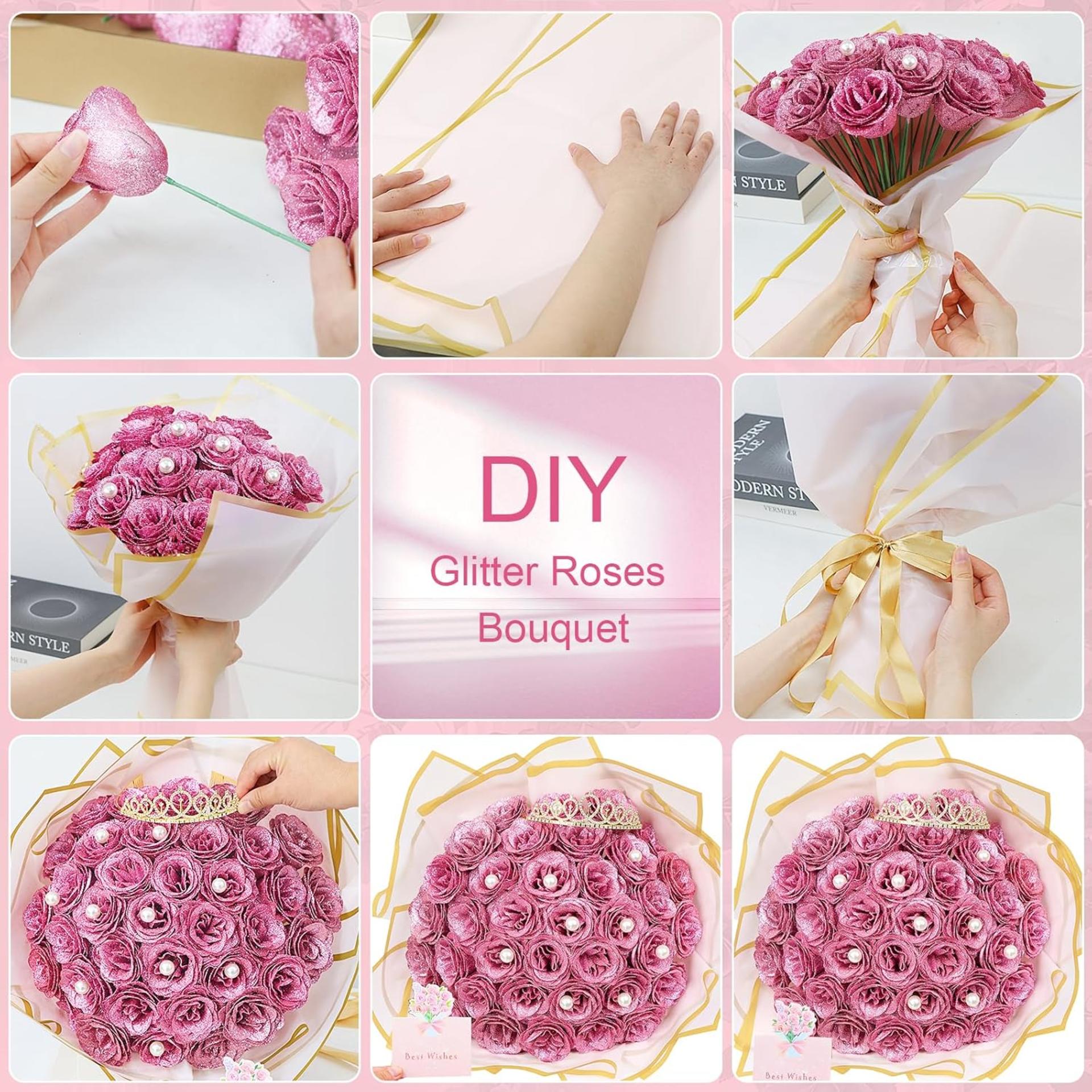 36-Pack DIY Glitter Rose Bouquet Kit with 6 Colors for Wedding Anniversary Birthday Gifts - 3