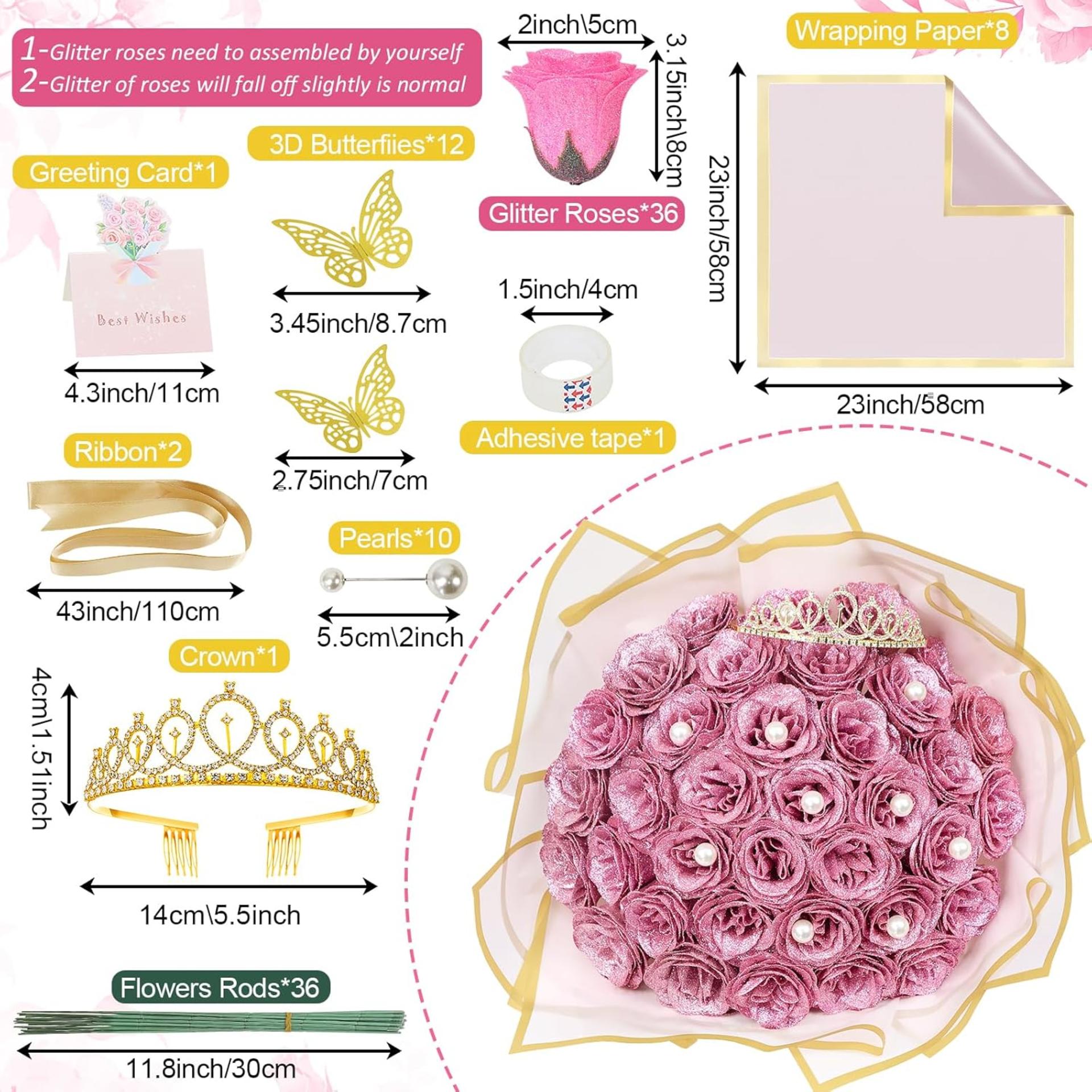 36-Pack DIY Glitter Rose Bouquet Kit with 6 Colors for Wedding Anniversary Birthday Gifts - 4