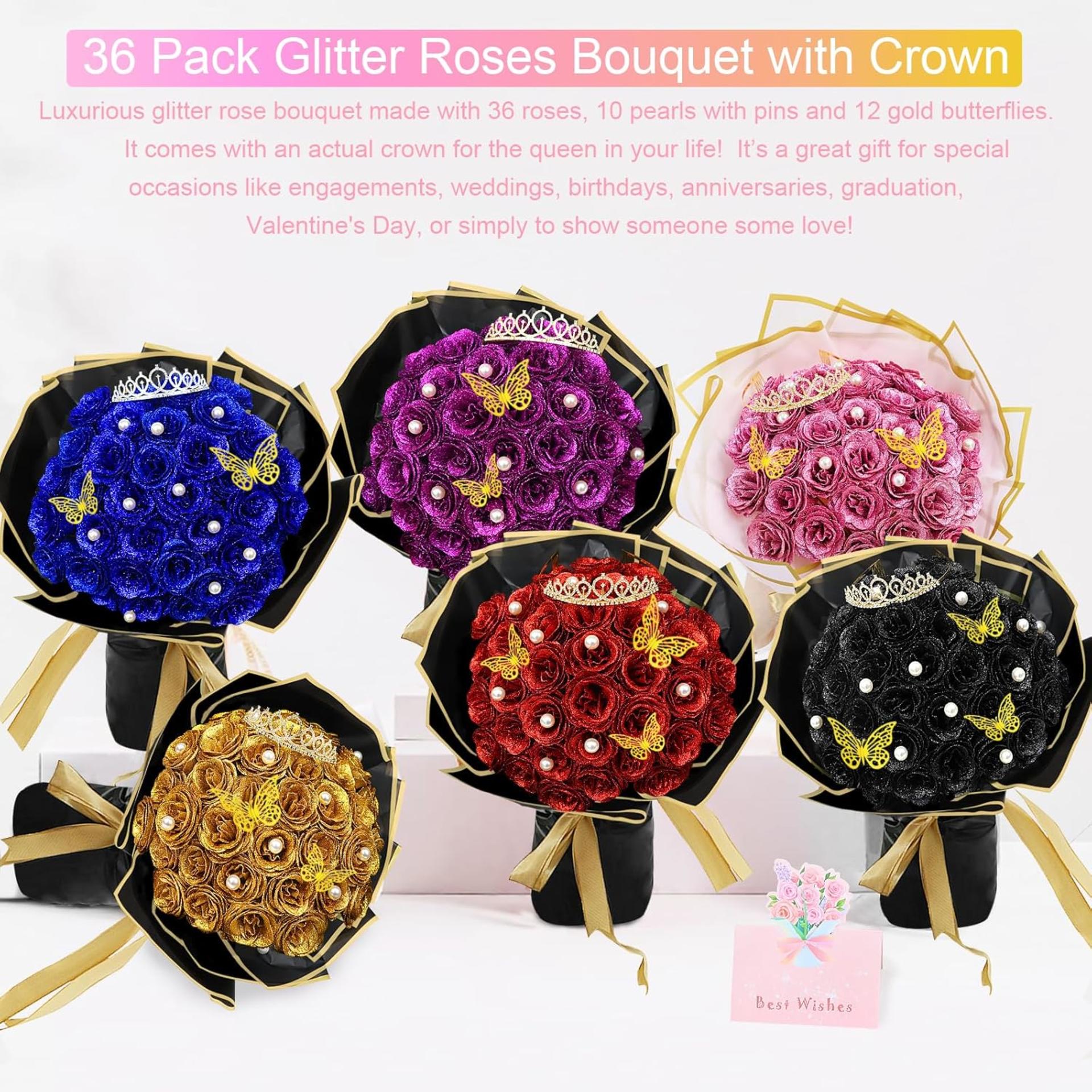 36-Pack DIY Glitter Rose Bouquet Kit with 6 Colors for Wedding Anniversary Birthday Gifts - 6