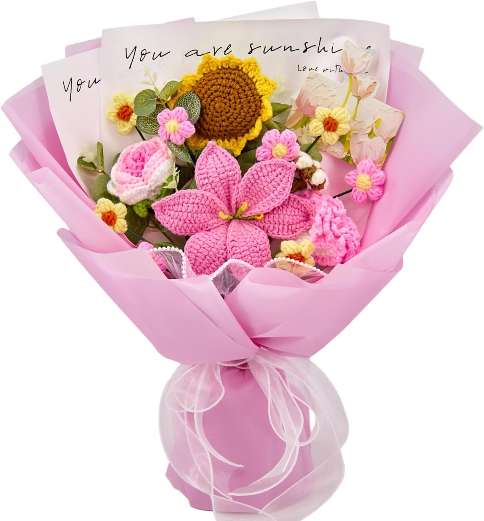 Handmade Crochet Flower Bouquet with 14 Flowers - Eternal Blooms for Home Decor & Gifts