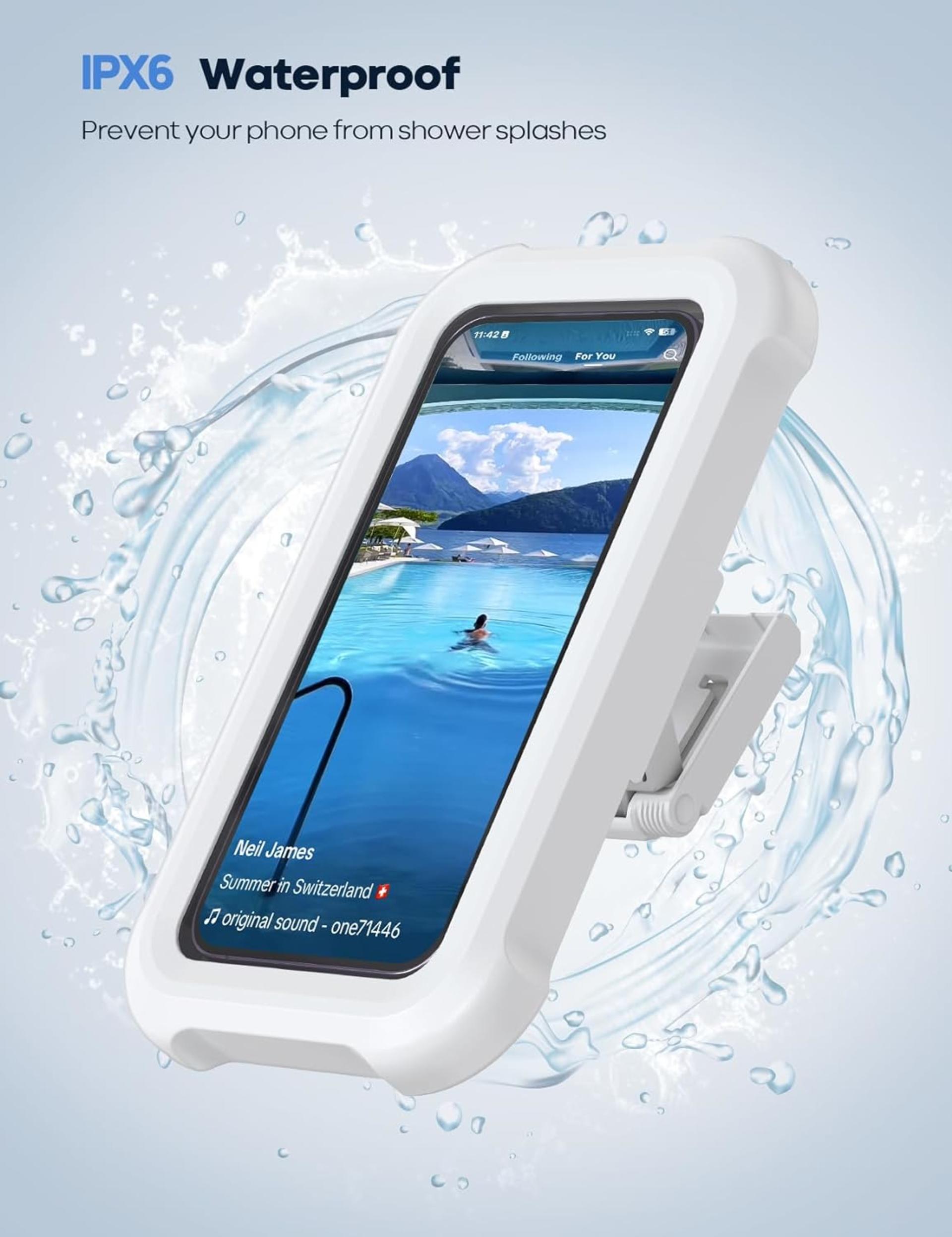 Waterproof Shower Phone Holder - 480° Rotatable Adjustable Mount for 4-7" Devices - 4