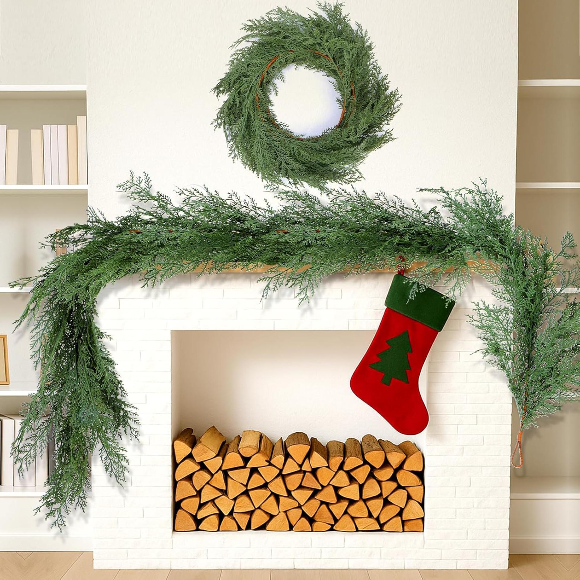 6FT Deluxe Cedar Christmas Garland with Real Touch Foliage for Indoor Outdoor Decor - 6