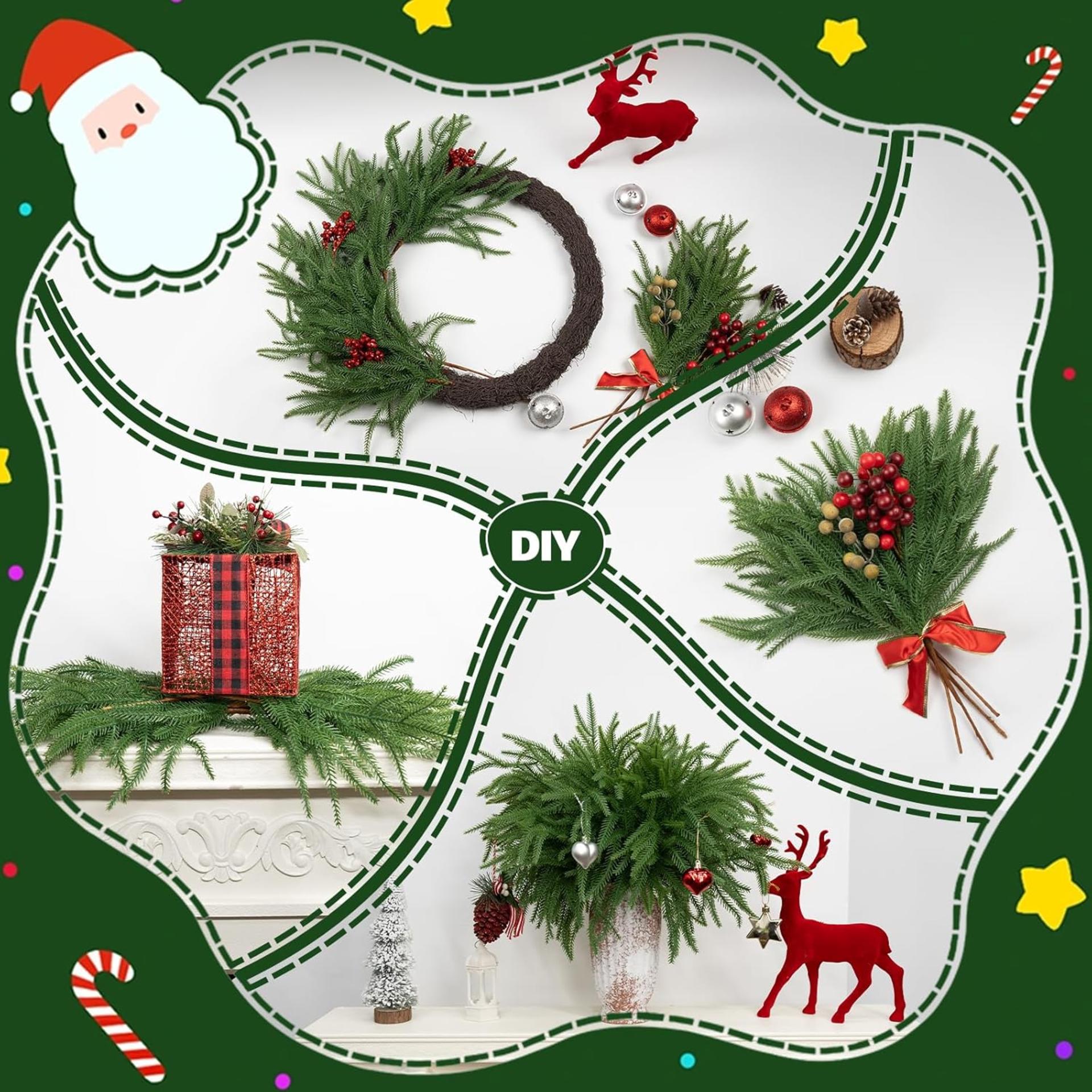 12 Pcs Real Touch Norfolk Pine Branches, 18" Artificial Greenery Stems for Christmas Decor - 4