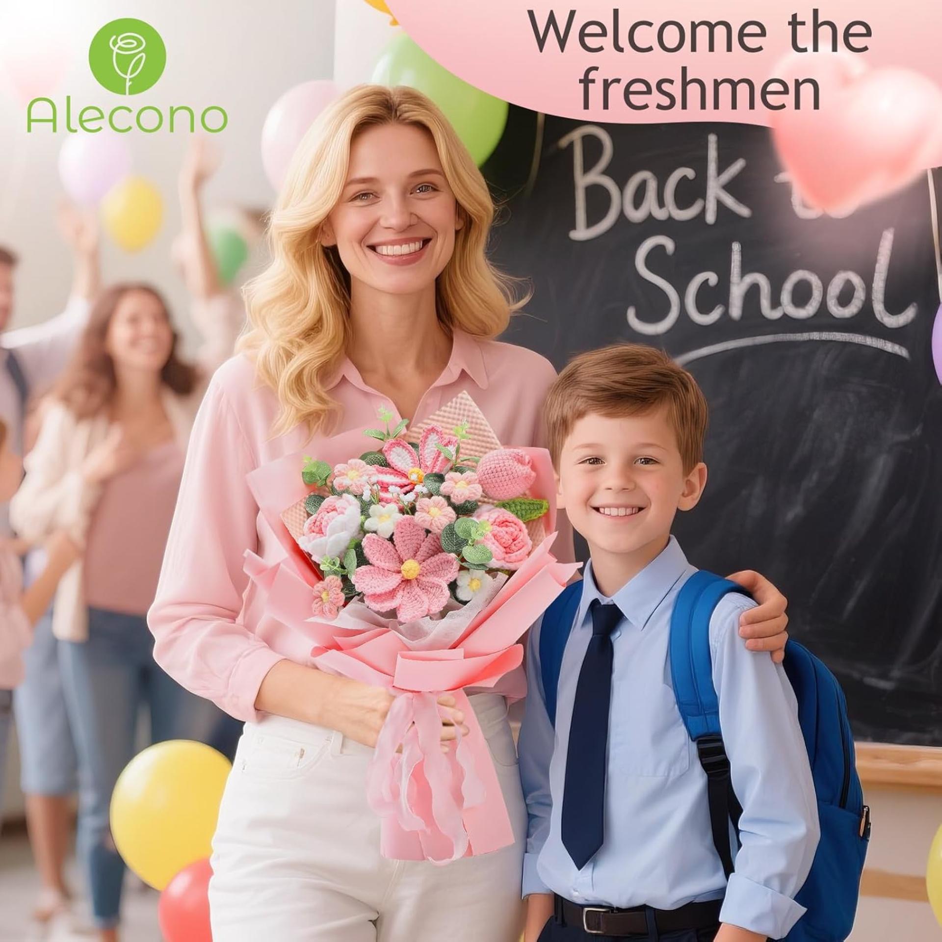 Hand-Knitted Crochet Flower Bouquet - 18 Piece Pink Floral Arrangement with Card for Gifts & Decor - 4