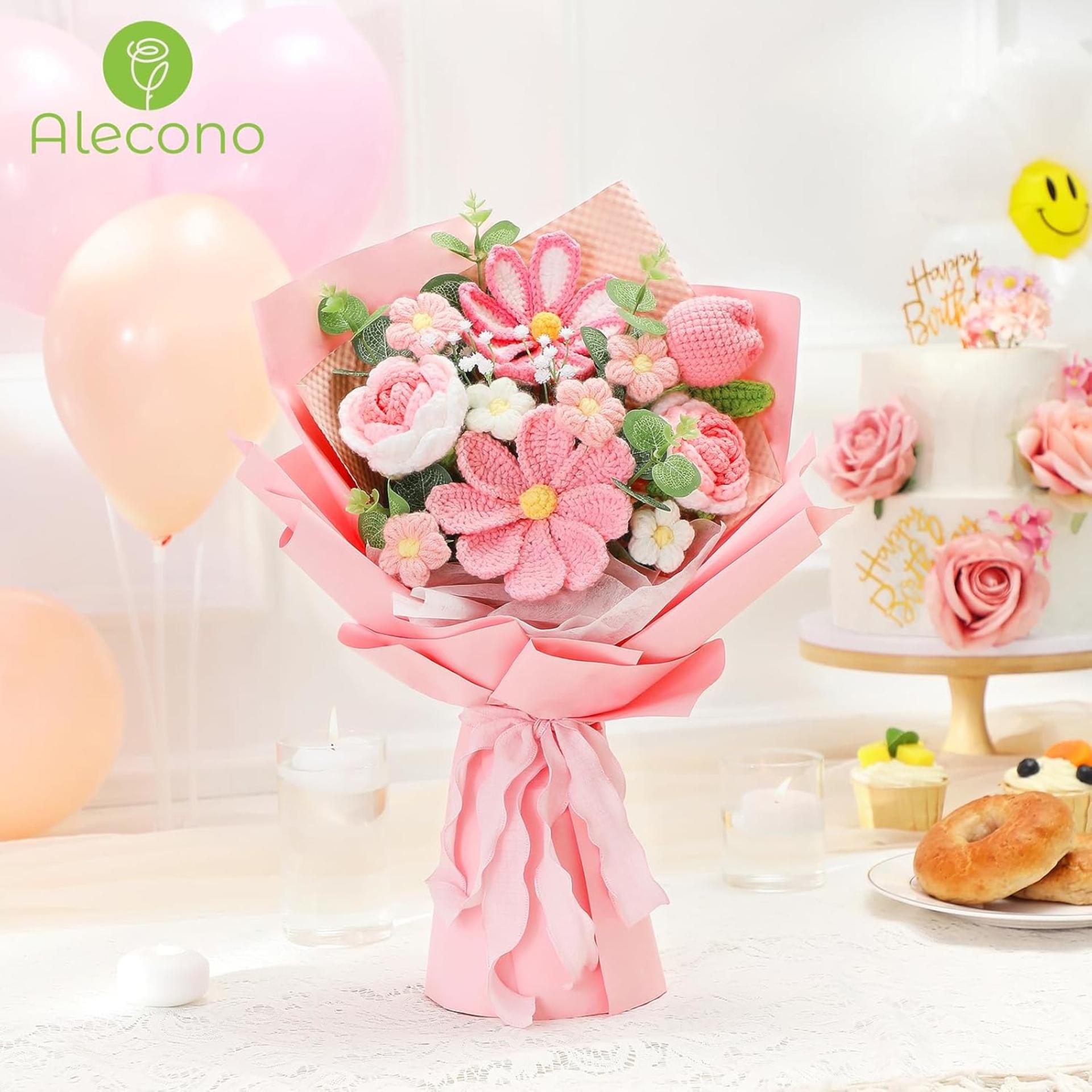 Hand-Knitted Crochet Flower Bouquet - 18 Piece Pink Floral Arrangement with Card for Gifts & Decor - 6