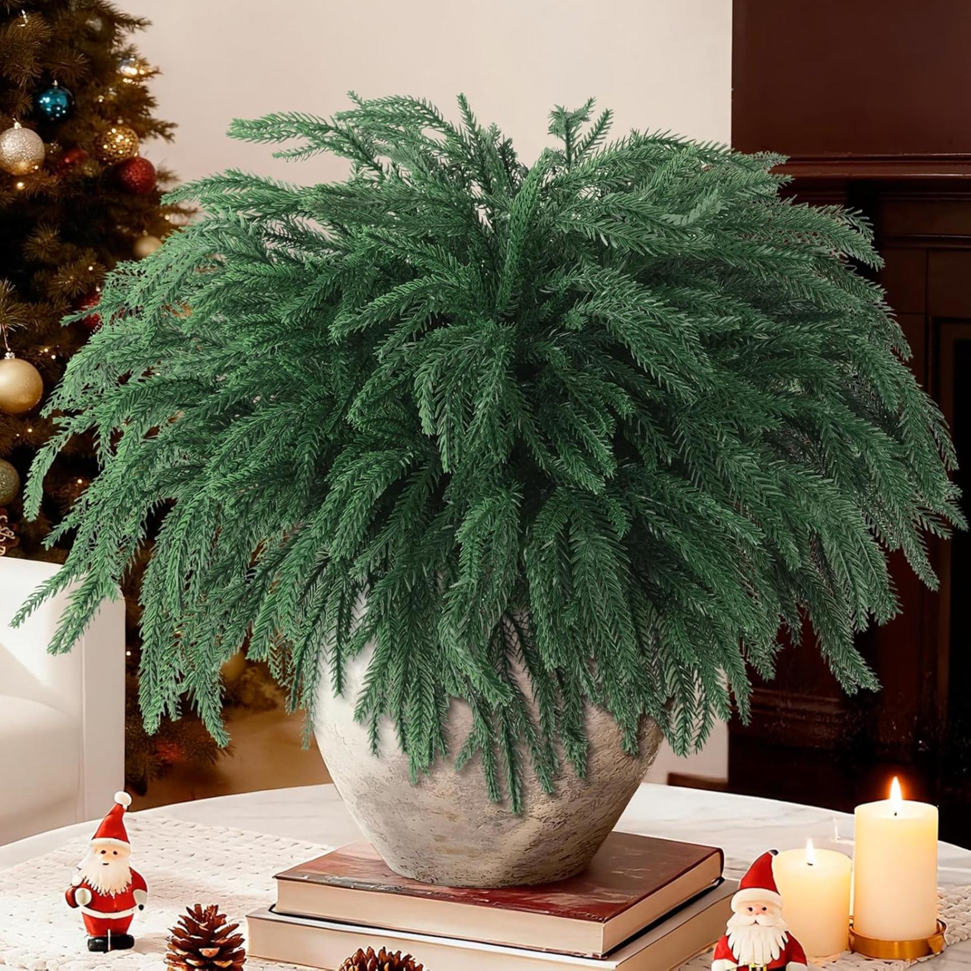 12 Pcs 15" Real Touch Artificial Norfolk Pine Stems, Faux Christmas Greenery for Vases DIY Decor