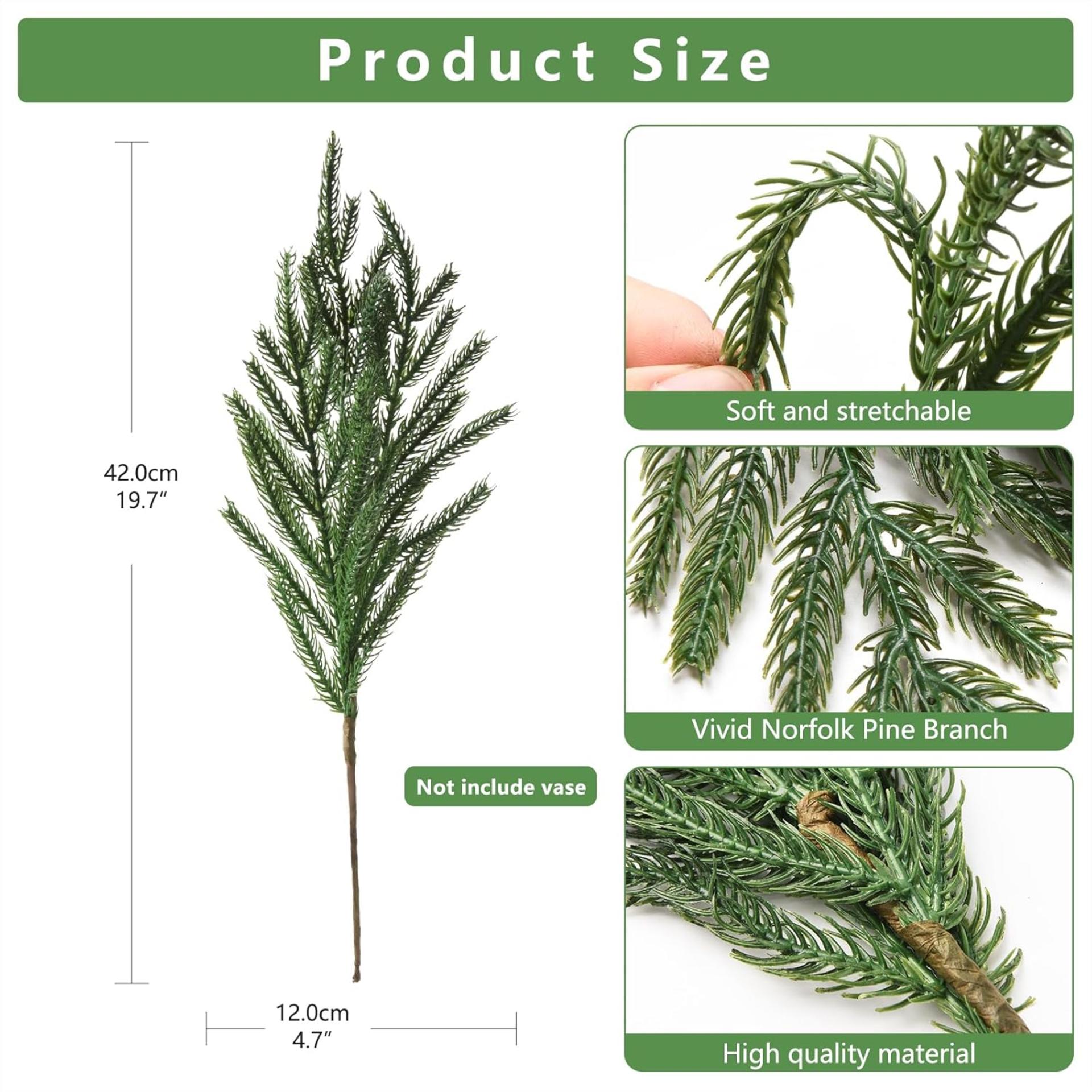 12 Pcs 15" Real Touch Artificial Norfolk Pine Stems, Faux Christmas Greenery for Vases DIY Decor - 3