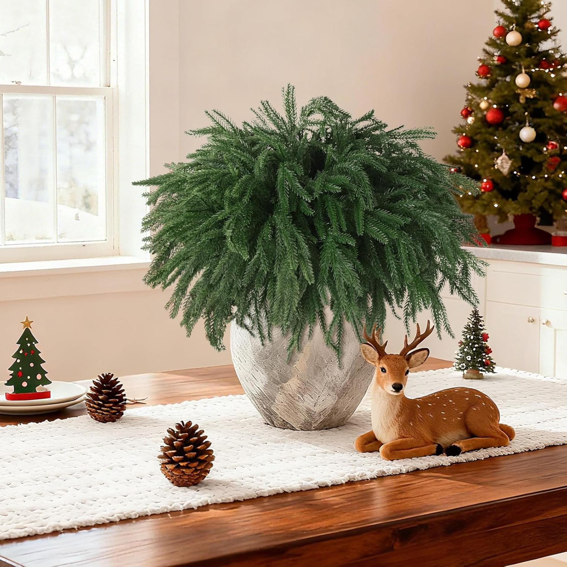 12 Pcs 15" Real Touch Artificial Norfolk Pine Stems, Faux Christmas Greenery for Vases DIY Decor - 5