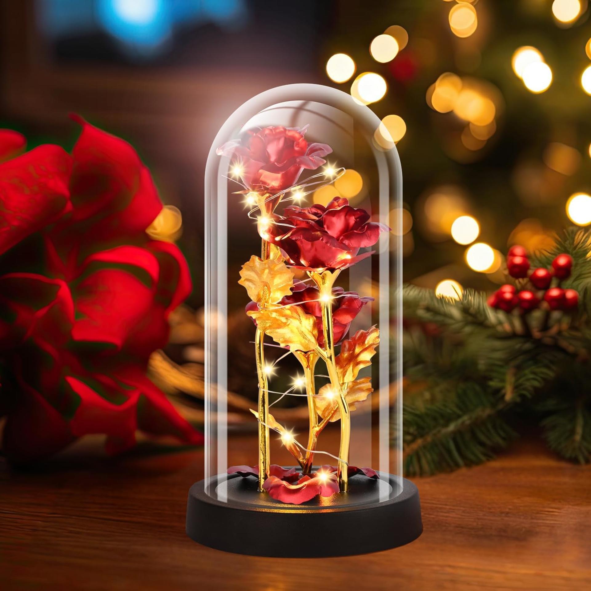 Light Up Rose in Glass Dome - Eternal Rose Gift for Women with LED Illumination - 2