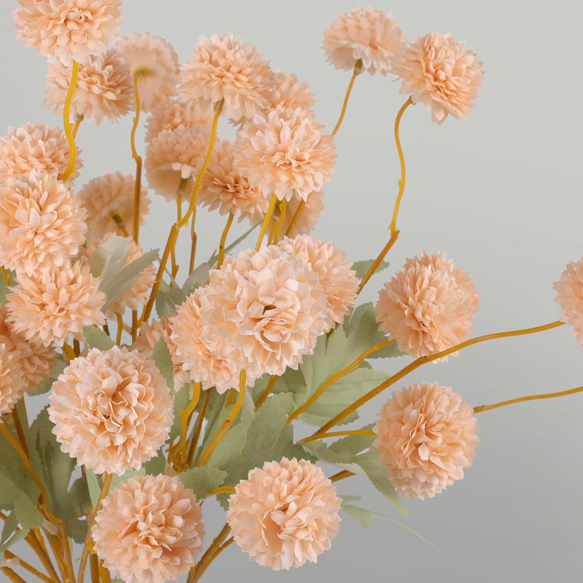 12 Pcs Artificial Chrysanthemum Flowers, Beige Pom Pom Mums for Fall Home Decor - 4
