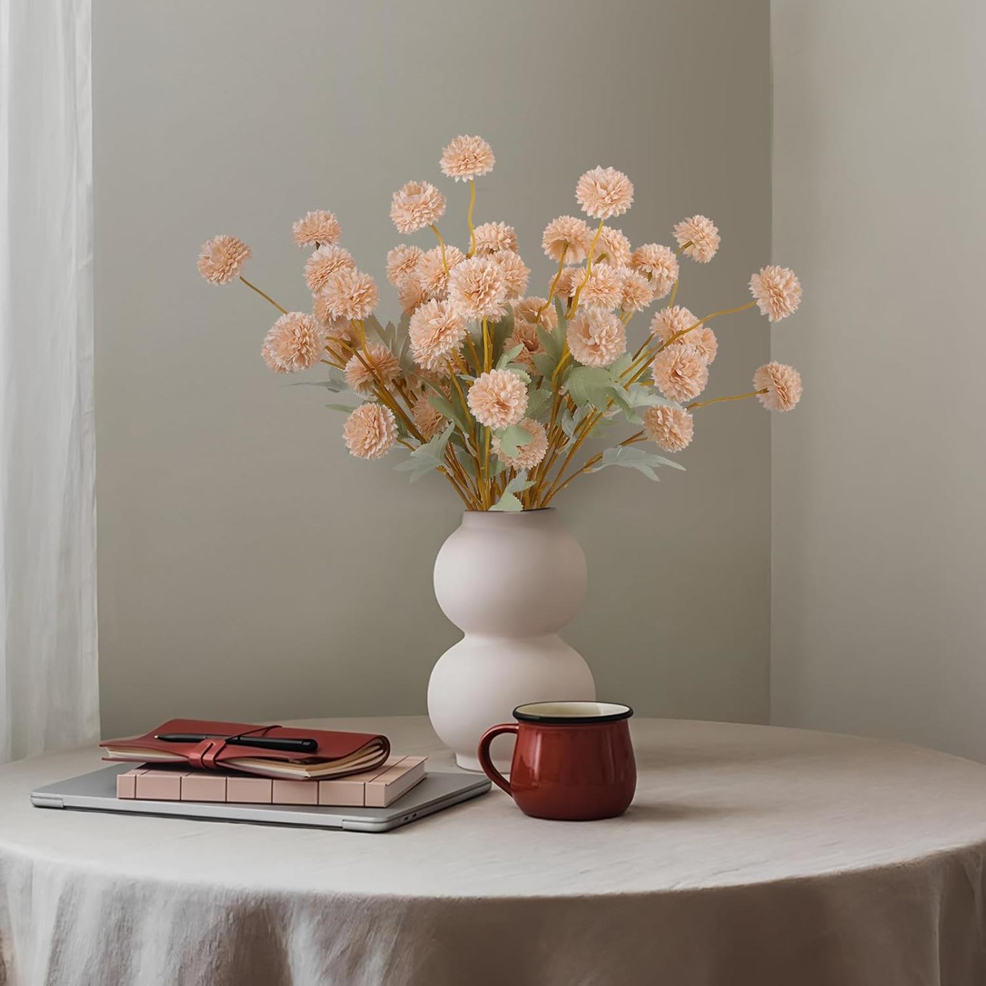 12 Pcs Artificial Chrysanthemum Flowers, Beige Pom Pom Mums for Fall Home Decor - 5