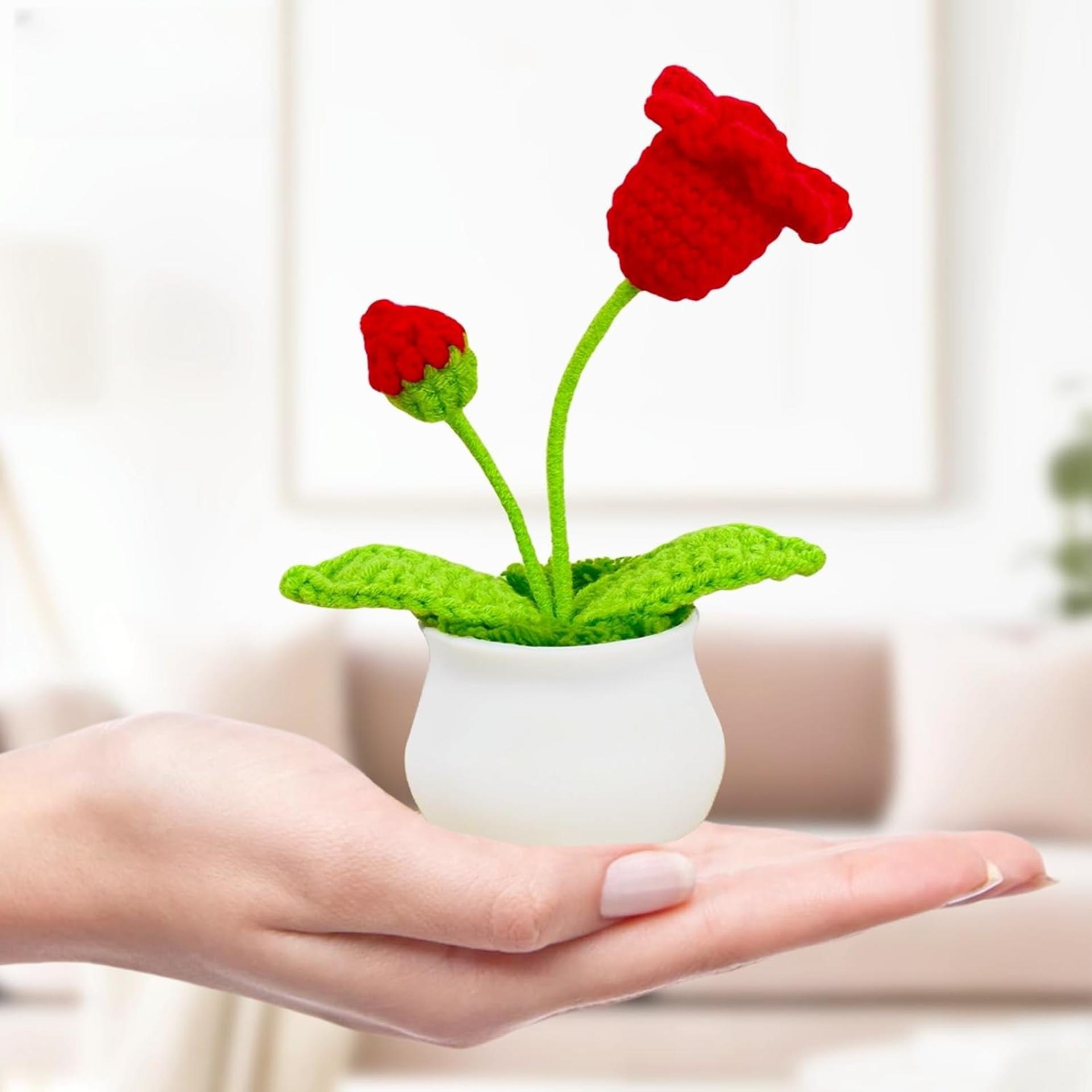 Handmade Crochet Flower Potted Plants, Mini Desk Decor for Home Office, Gift for Women