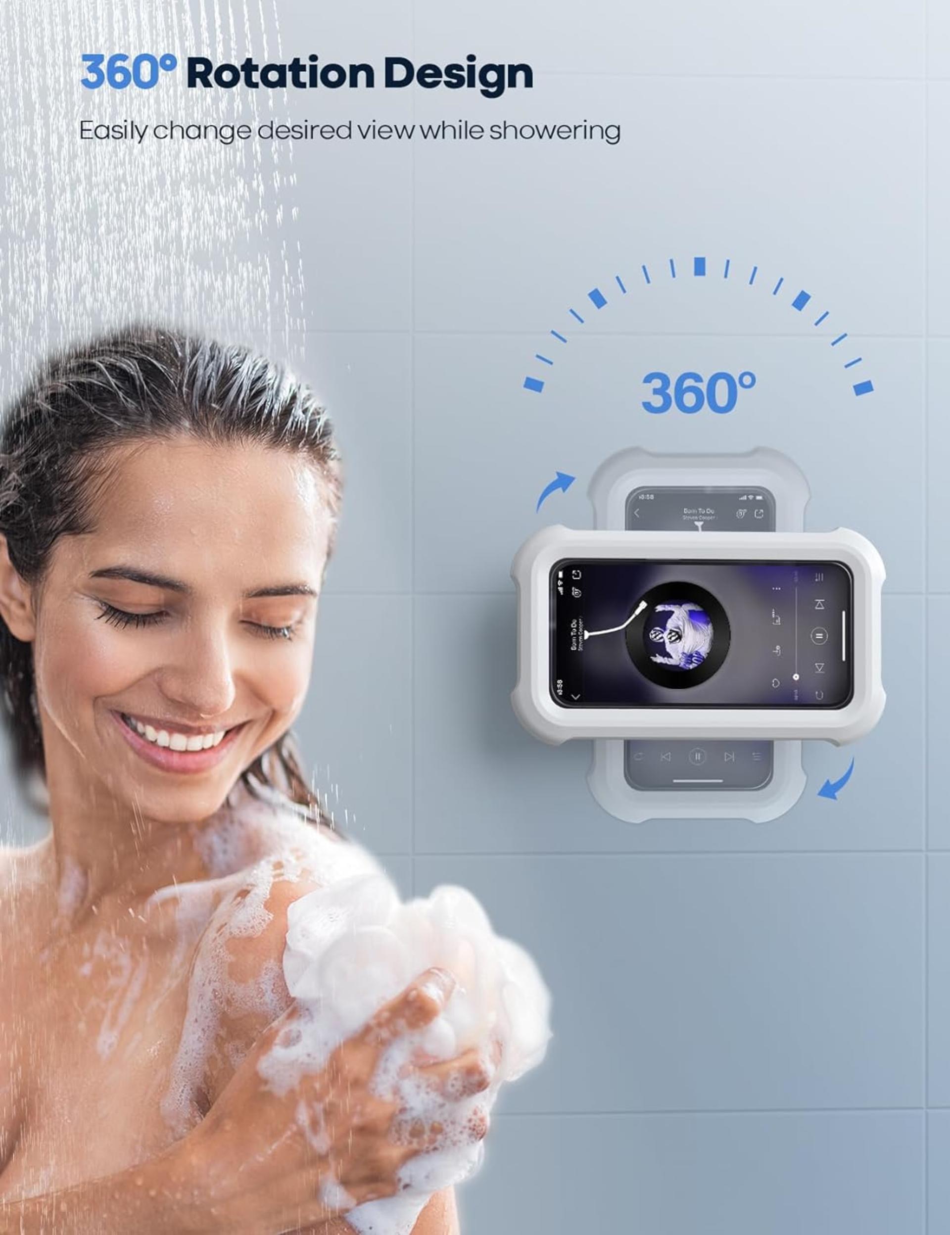 Waterproof Shower Phone Holder - 480° Rotatable Adjustable Wall Mount for 4-7" Phones - 3