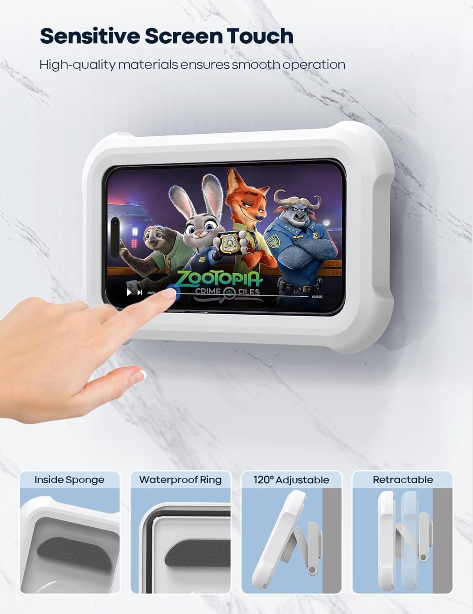 Waterproof Shower Phone Holder - 480° Rotatable Adjustable Mount for 4-7" Devices - 5
