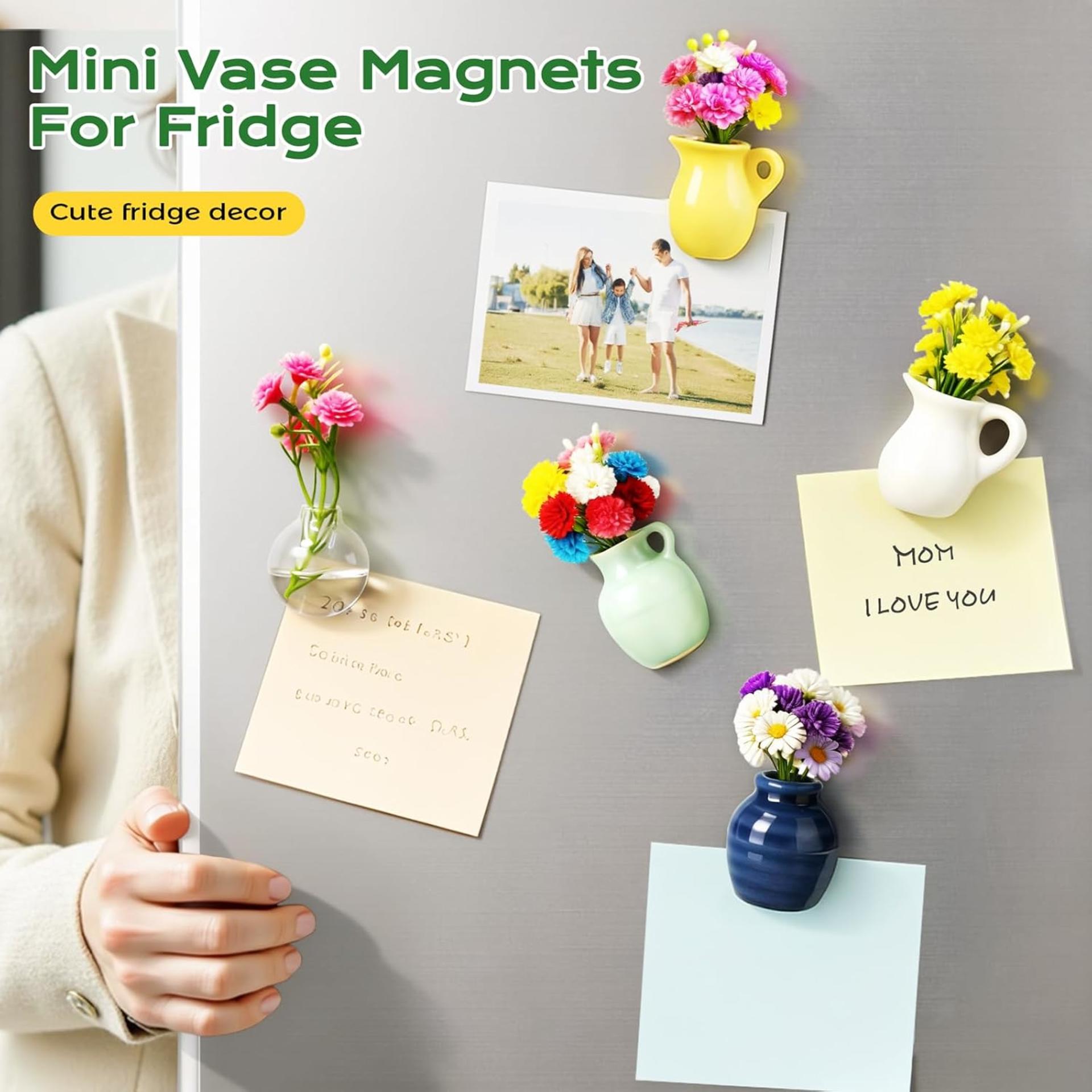 Mini Ceramic Vase Magnets with Flowers - 8 Pack Cute Fridge Decor for Kitchen & Office - 3