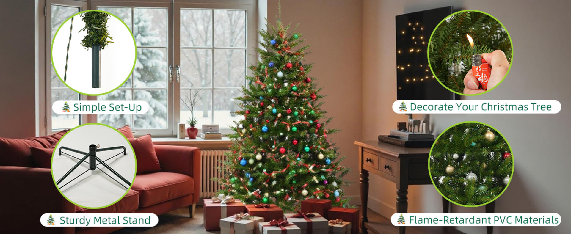 7.5FT Unlit Christmas Tree Green, Dunhill Fir Artificial Tree with 2514 PVC Branch Tips, Realistic F detail 3