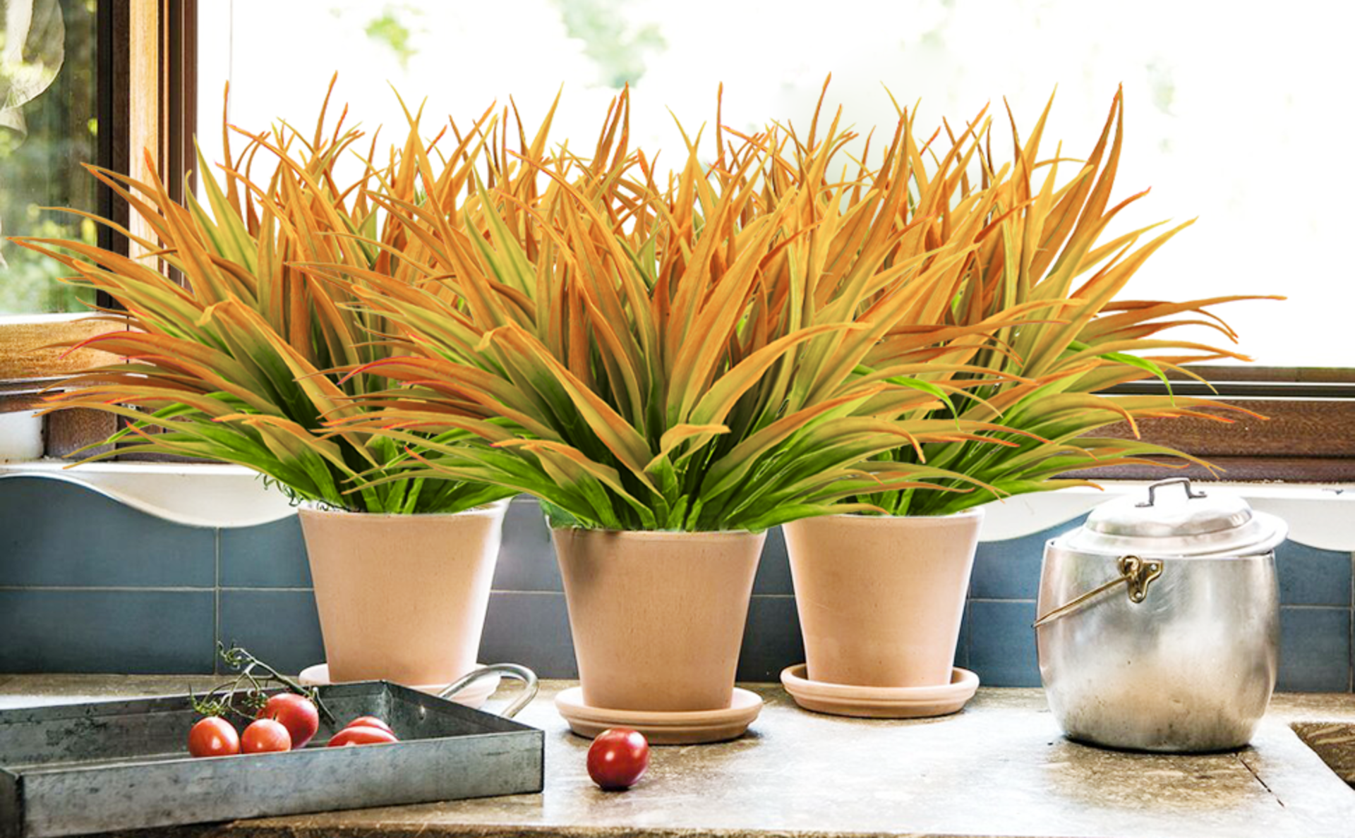 Artificial Grass Plants - 8 Pack UV Resistant Faux Greenery 17.5" Tall for Outdoor Garden Decor detail 1