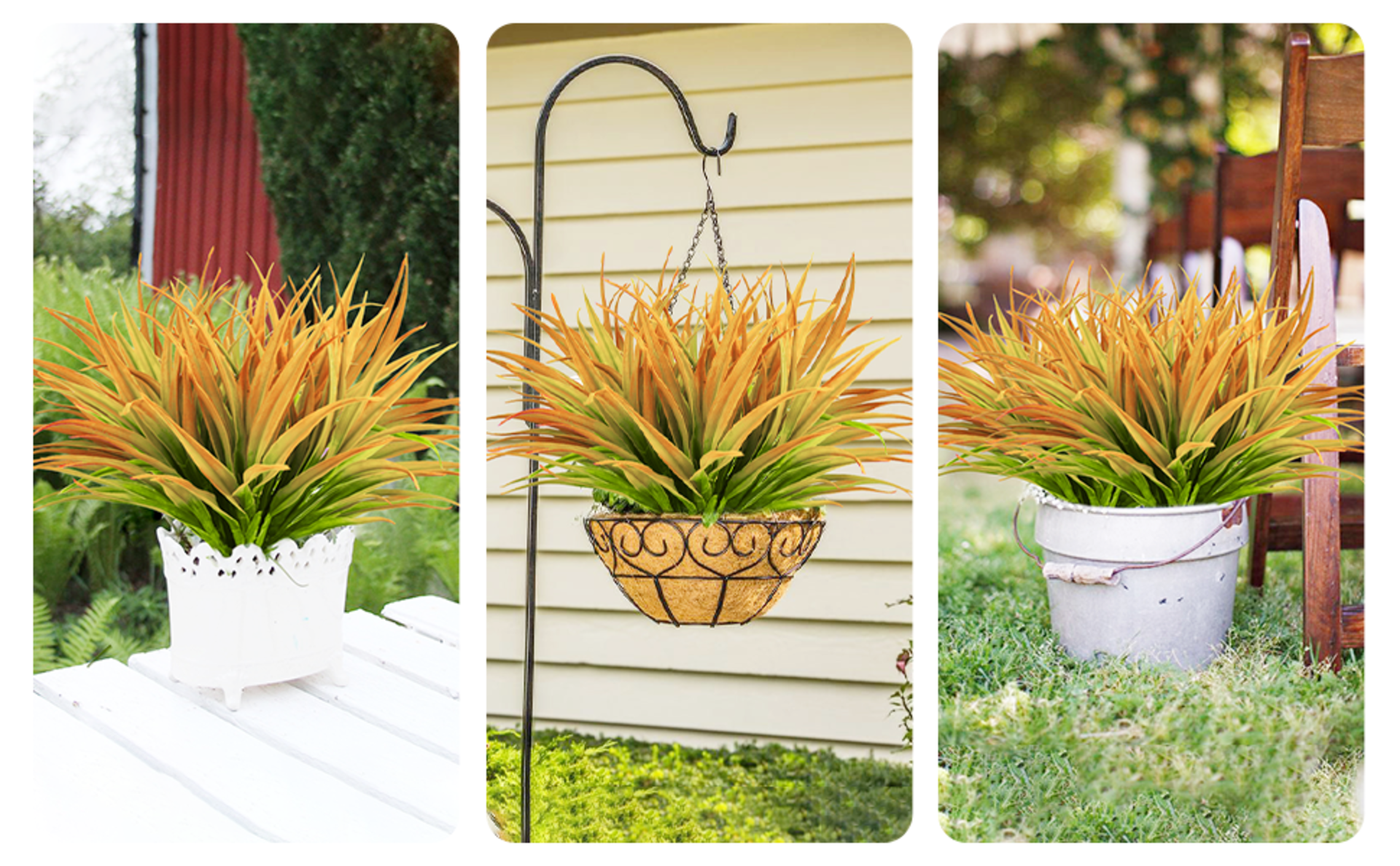 Artificial Grass Plants - 8 Pack UV Resistant Faux Greenery 17.5" Tall for Outdoor Garden Decor detail 3