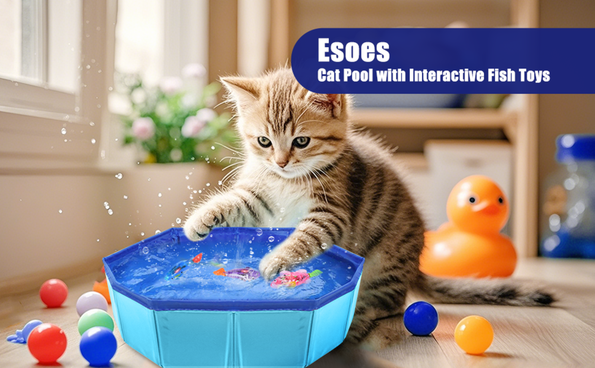 LED Robotic Fish Cat Pool Toy with 3 Self-Swimming Fish and Leak-Proof Water Play Mat detail 1