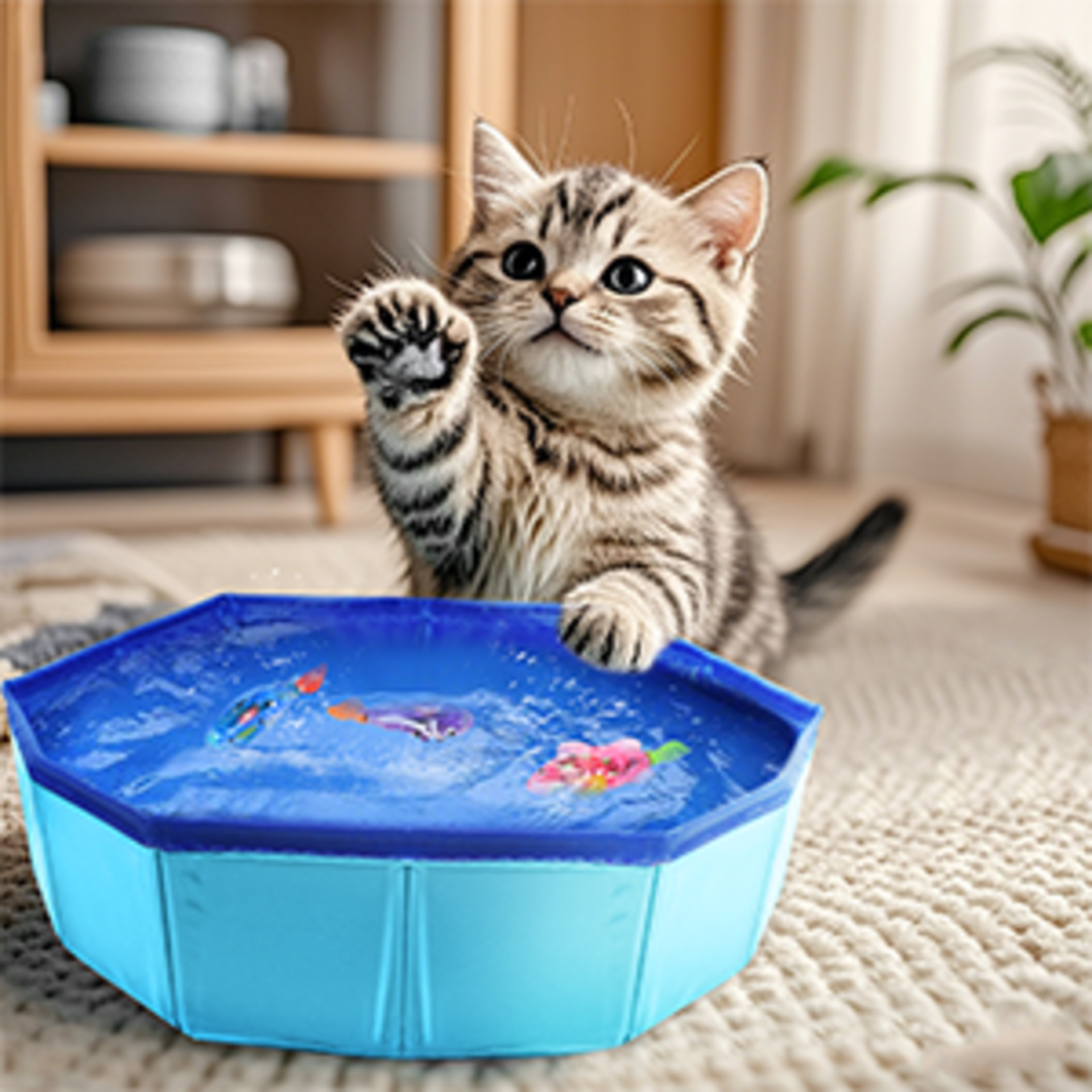 LED Robotic Fish Cat Pool Toy with 3 Self-Swimming Fish and Leak-Proof Water Play Mat detail 6