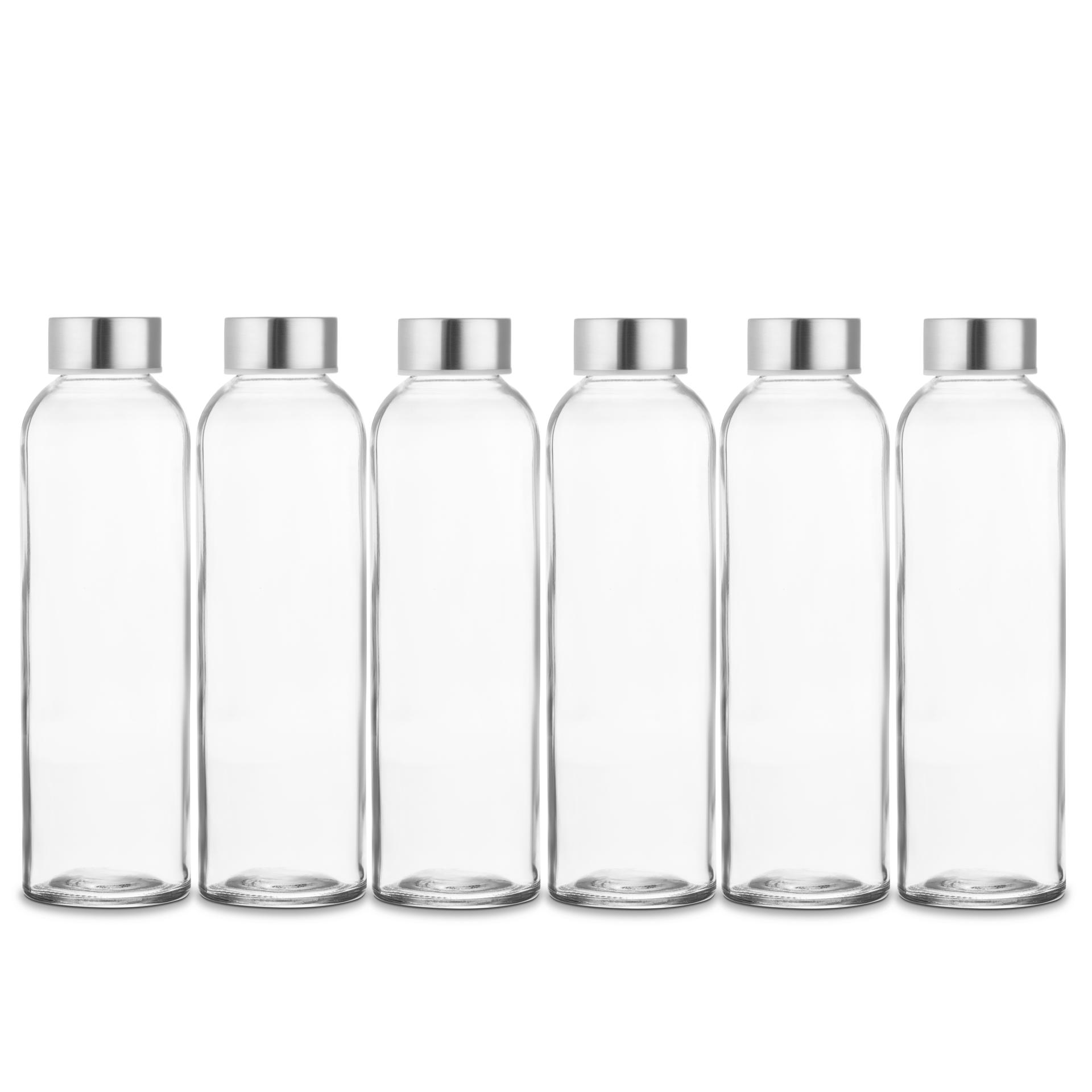 Set of 6 Clear Glass Bottles with Lids, 18oz Reusable Water Bottles for Juicing with Stainless Steel Cap, Leak Proof and Dishwasher Safe detail 7