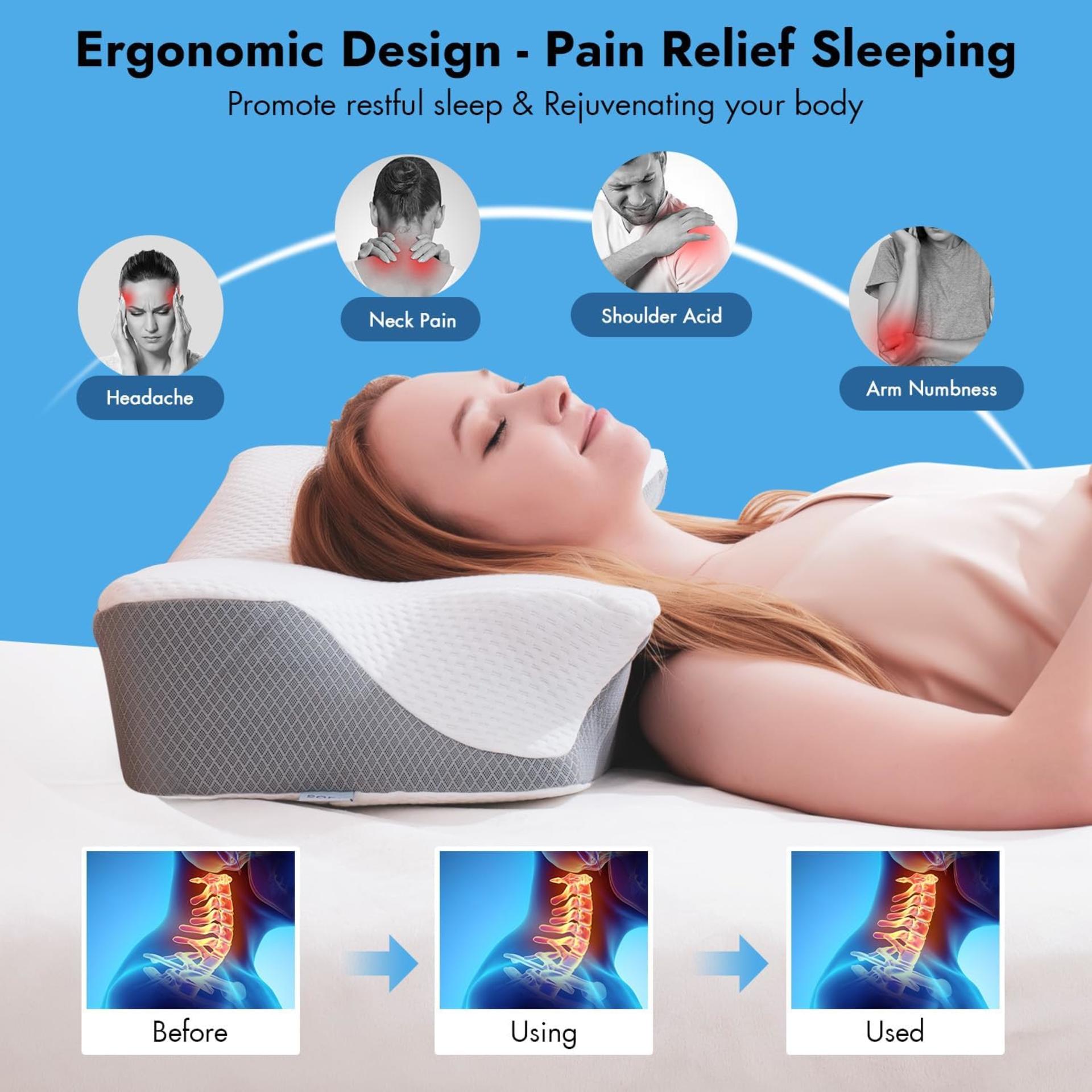 Memory Foam Cervical Pillow for Neck Pain Relief, Ergonomic Design for Side Back Stomach Sleepers - 3