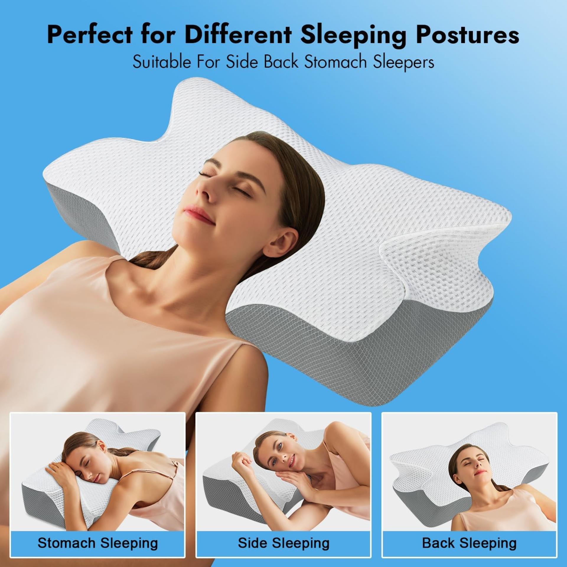 Memory Foam Cervical Pillow for Neck Pain Relief, Ergonomic Design for Side Back Stomach Sleepers - 4