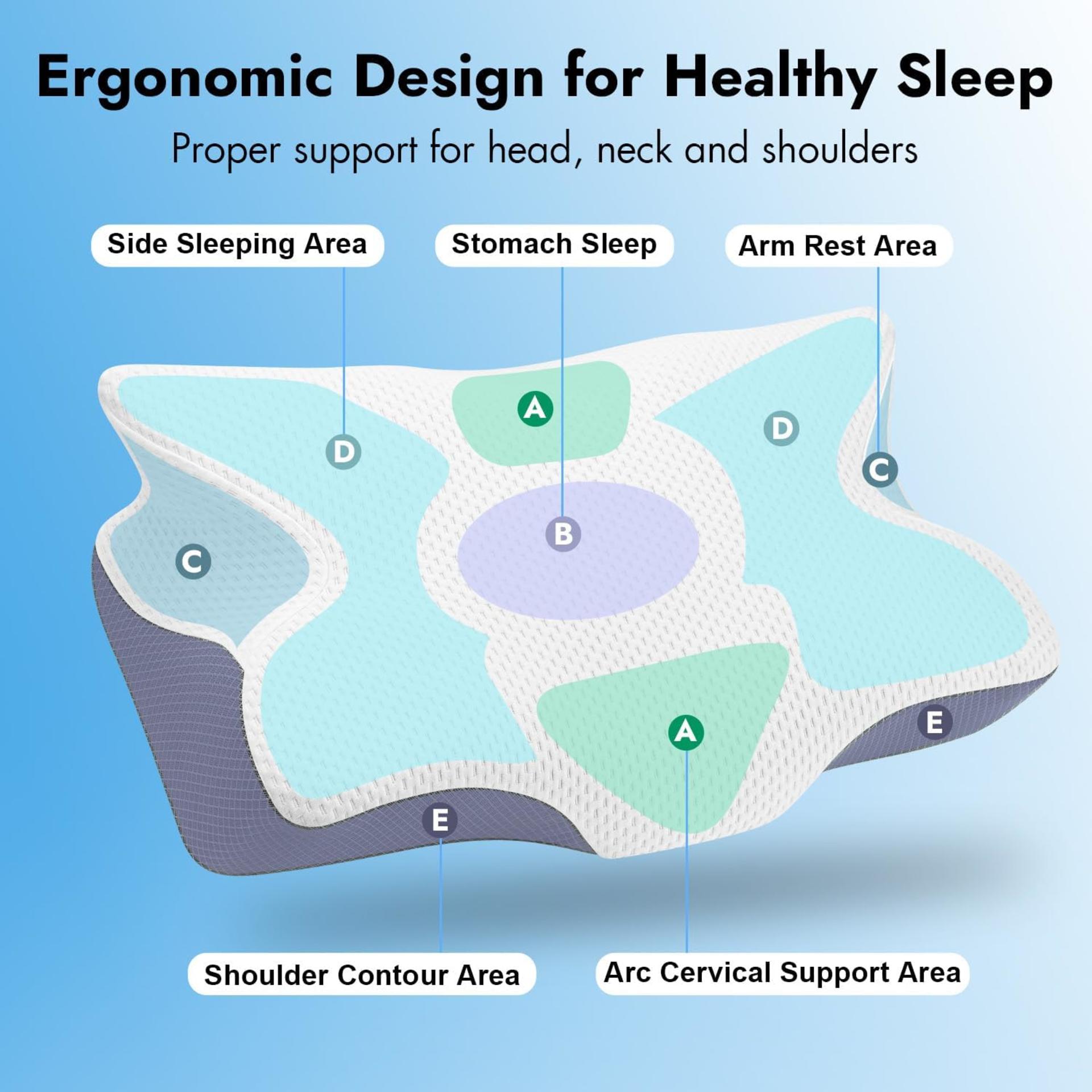 Memory Foam Cervical Pillow for Neck Pain Relief, Ergonomic Design for Side Back Stomach Sleepers - 5