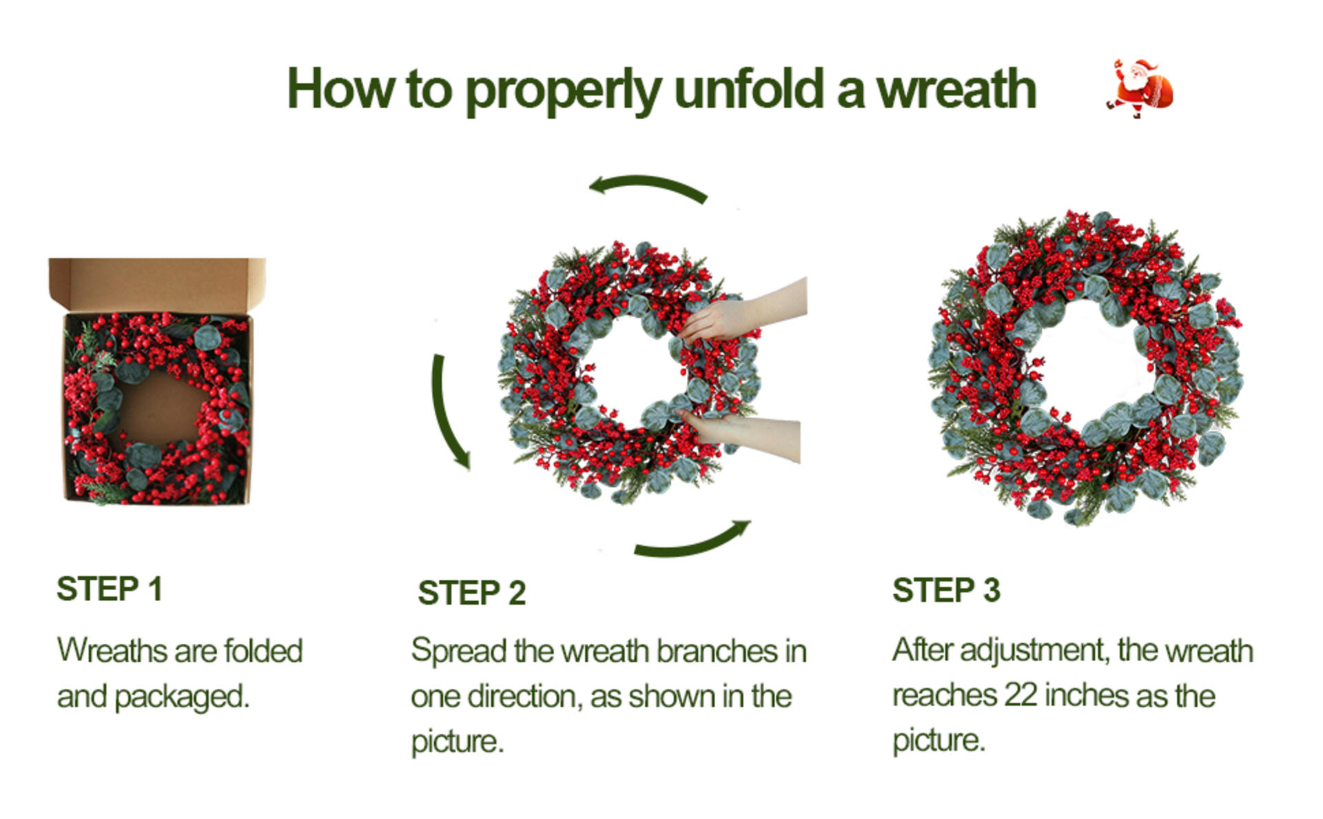 Christmas Wreath 22in for Front Door - Red Berry & Eucalyptus Decoration detail 1