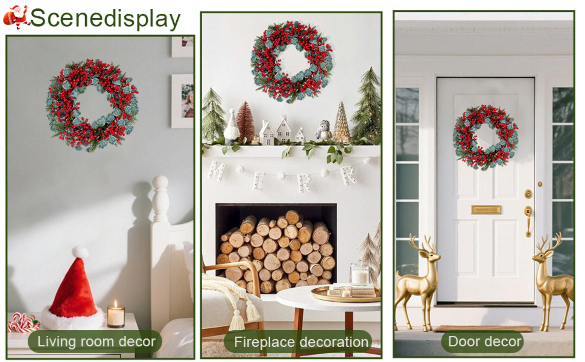 Christmas Wreath 22in for Front Door - Red Berry & Eucalyptus Decoration detail 4