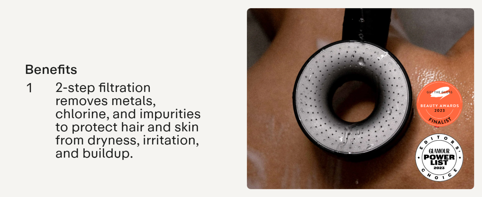 Beige Shower Head Filter - Removes 90% Chlorine & Metals, Improves Skin & Hair Health detail 2