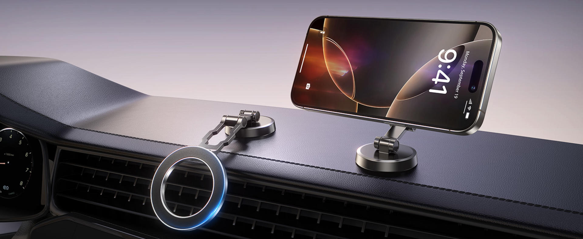 All-Metal Tri-Fold Magnetic Car Phone Mount with 360° Rotation and 20 Strong Magnets detail 1